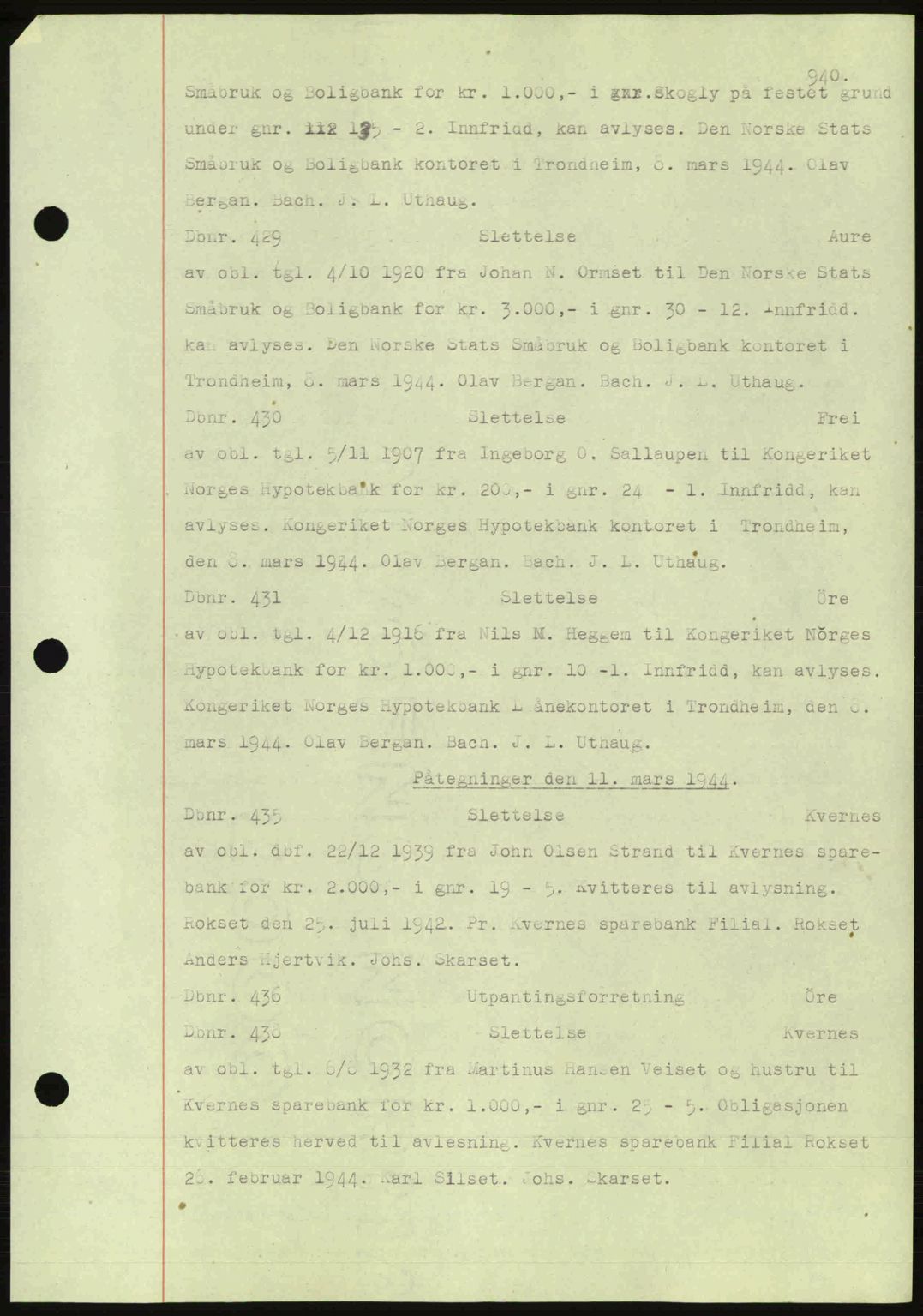 Nordmøre sorenskriveri, AV/SAT-A-4132/1/2/2Ca: Mortgage book no. C81, 1940-1945, Diary no: : 429/1944