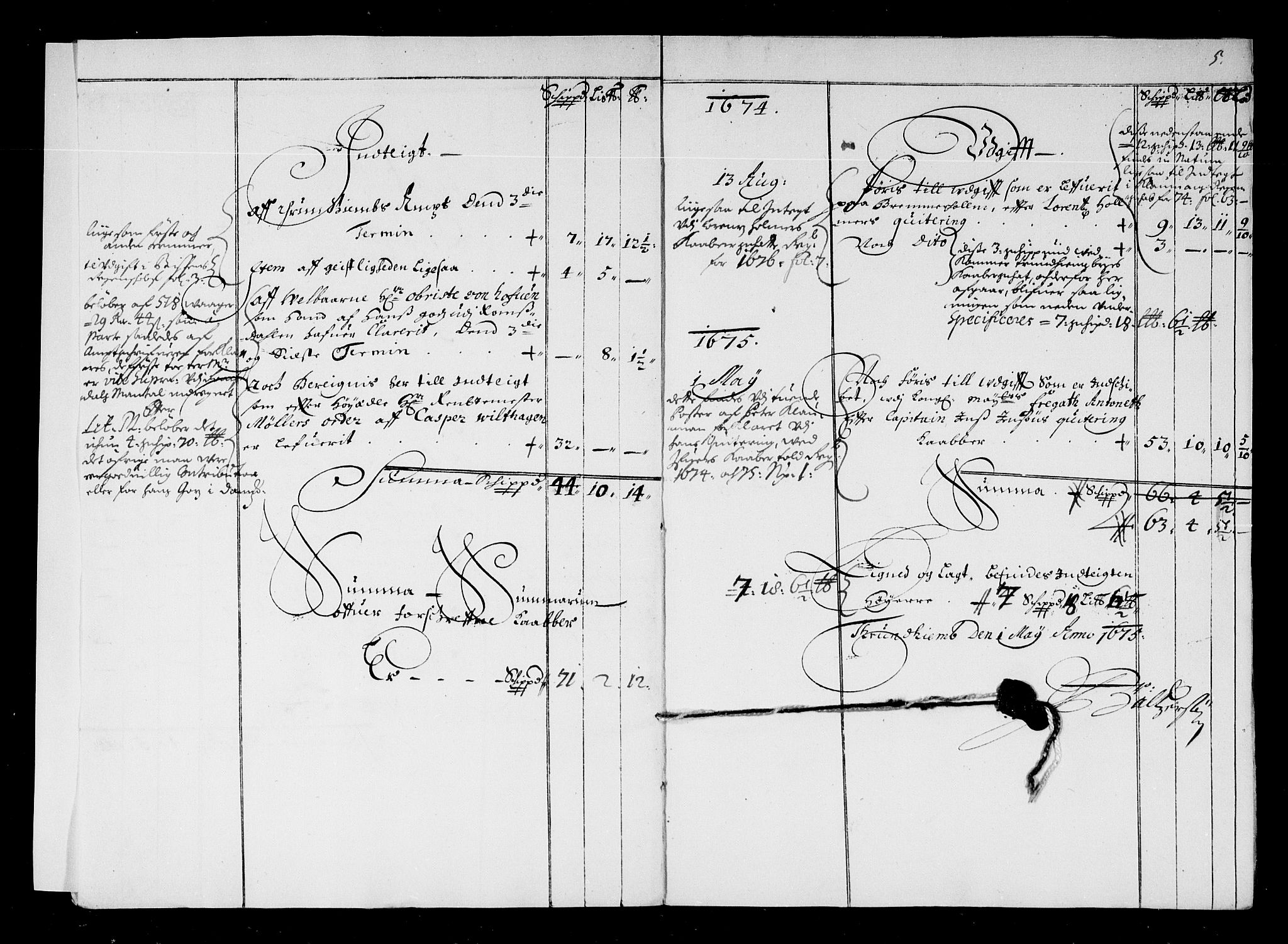 Rentekammeret inntil 1814, Reviderte regnskaper, Stiftamtstueregnskaper, Trondheim stiftamt og Nordland amt, AV/RA-EA-6044/R/Rd/L0045: Trondheim stiftamt, 1674-1676