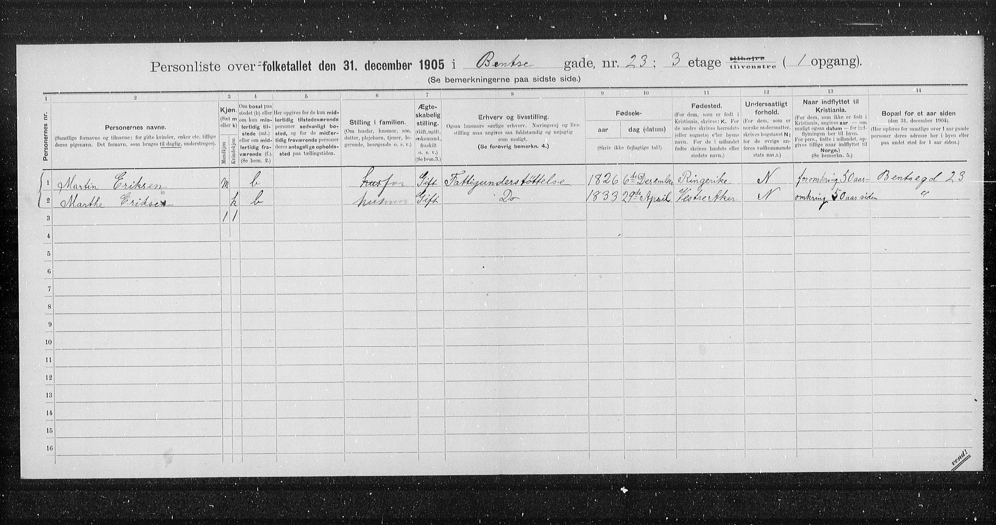 OBA, Municipal Census 1905 for Kristiania, 1905, p. 1892