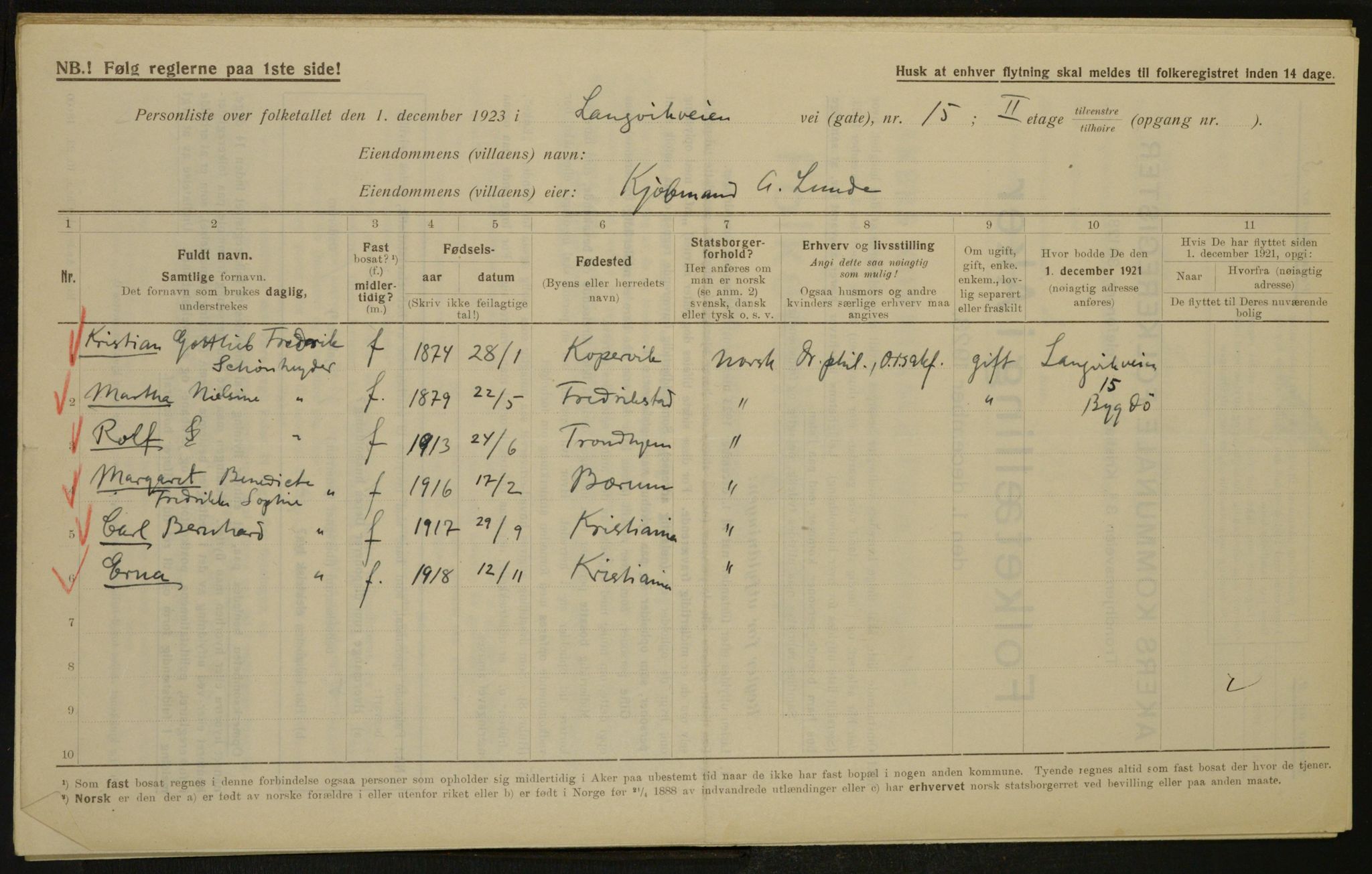 , Municipal Census 1923 for Aker, 1923, p. 3378