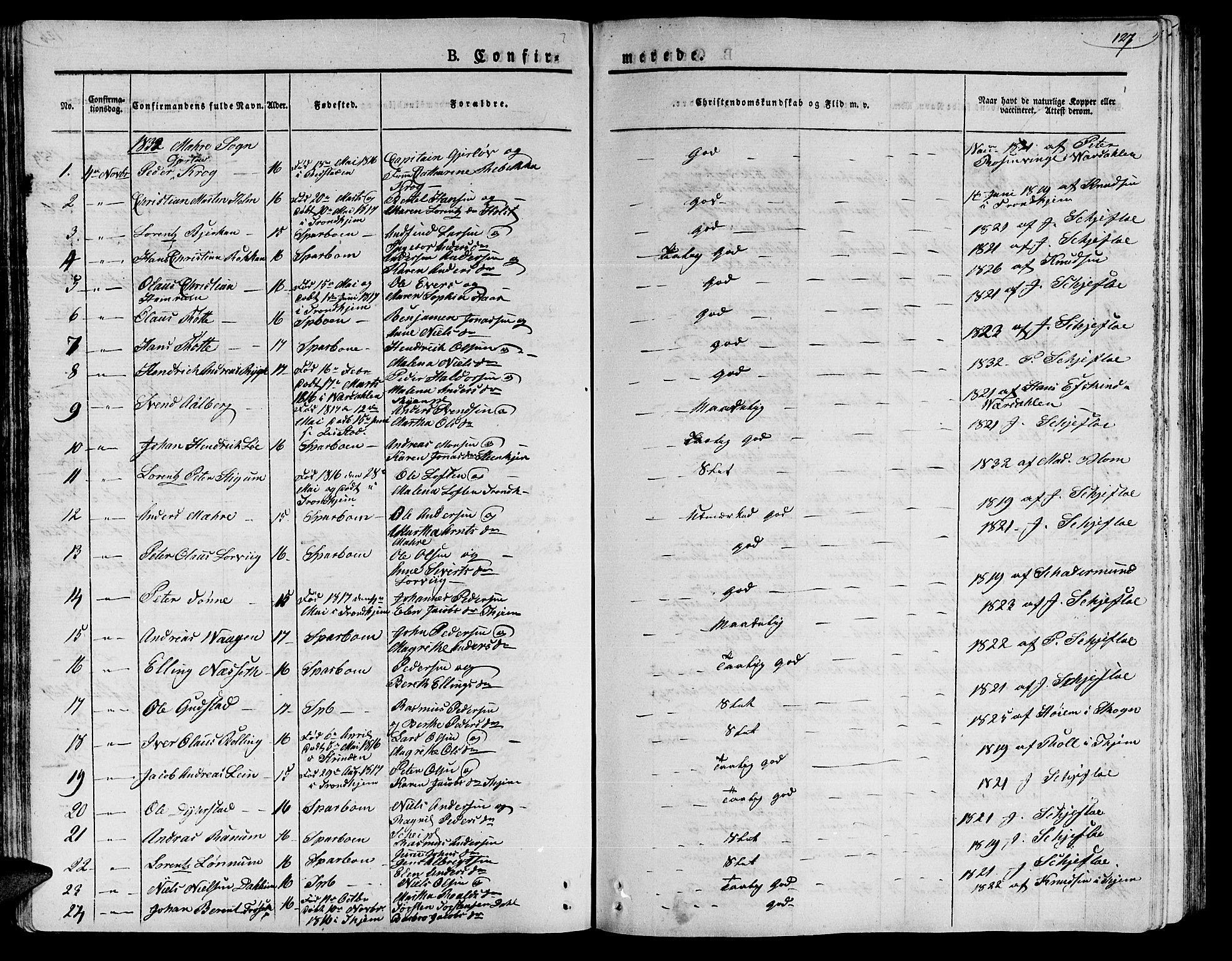 Ministerialprotokoller, klokkerbøker og fødselsregistre - Nord-Trøndelag, AV/SAT-A-1458/735/L0336: Parish register (official) no. 735A05 /1, 1825-1835, p. 127