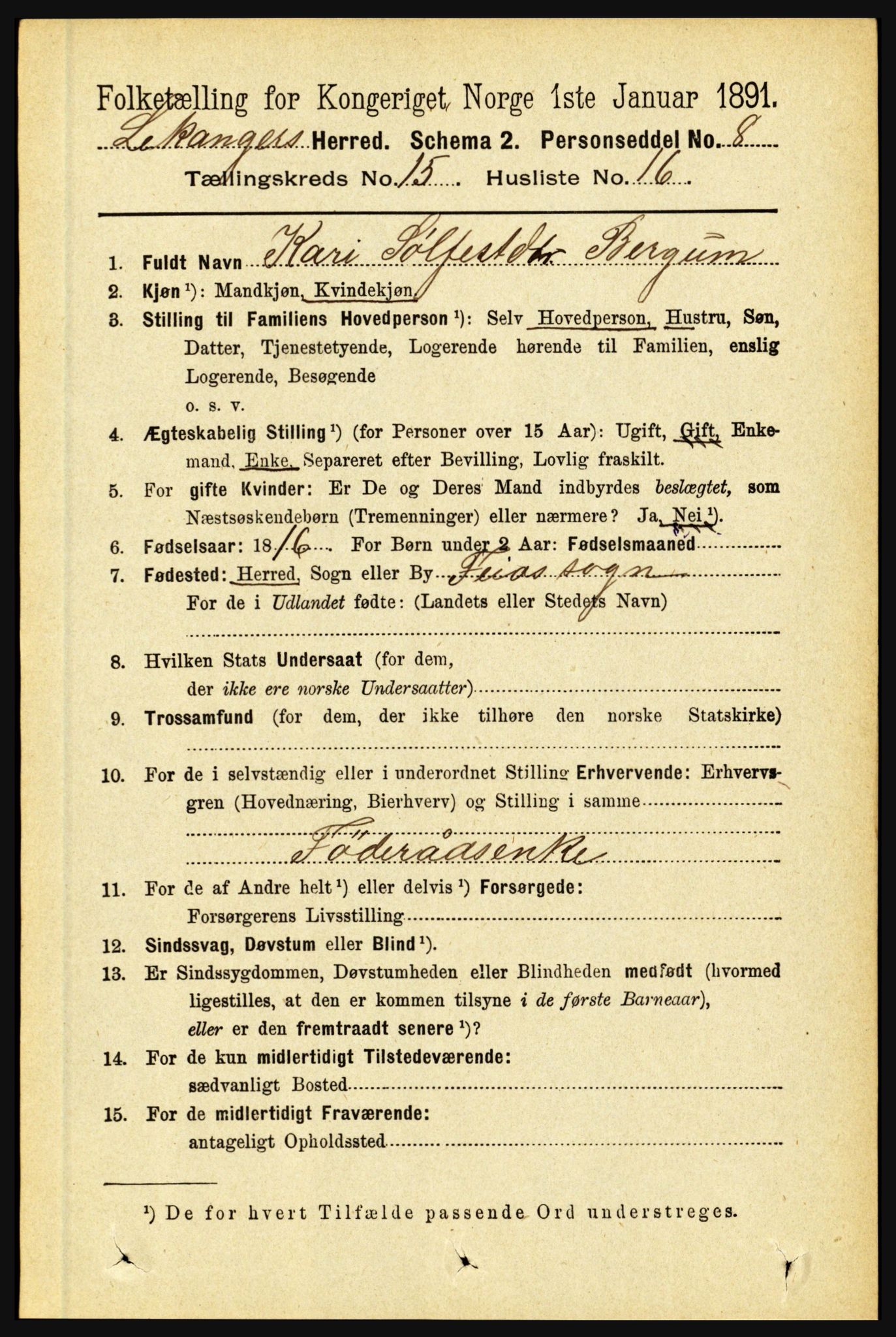 RA, 1891 census for 1419 Leikanger, 1891, p. 2947