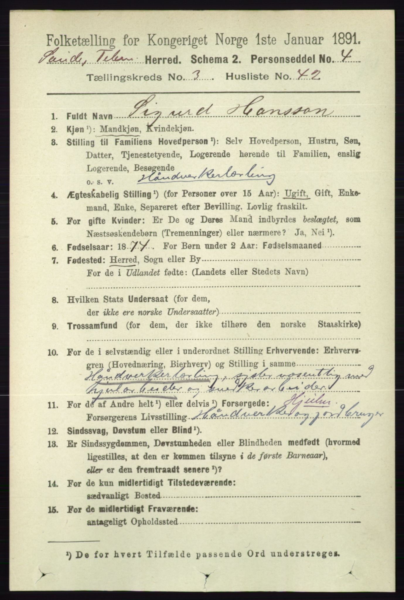 RA, 1891 census for 0822 Sauherad, 1891, p. 951