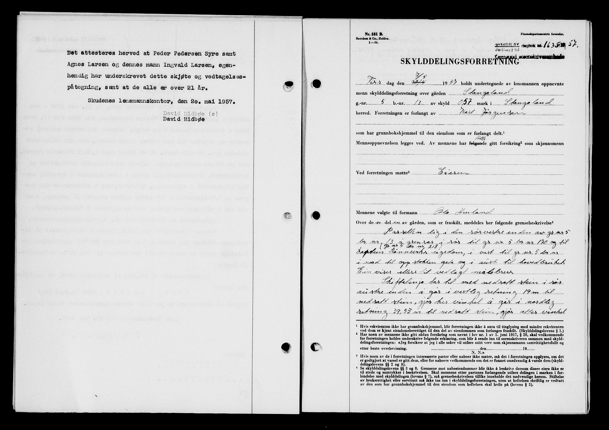 Karmsund sorenskriveri, AV/SAST-A-100311/01/II/IIB/L0125: Mortgage book no. 105A, 1957-1957, Diary no: : 1635/1957