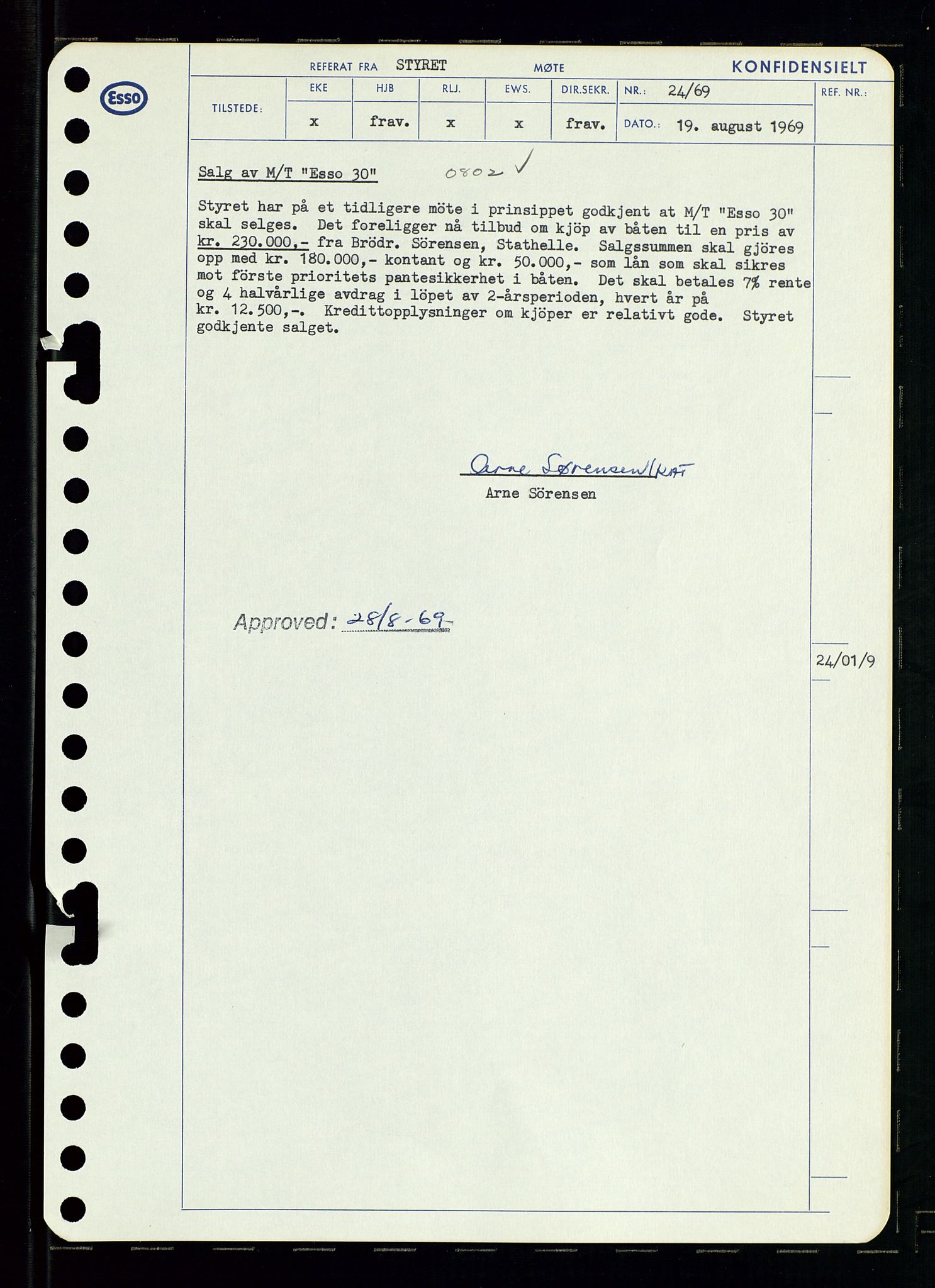 Pa 0982 - Esso Norge A/S, SAST/A-100448/A/Aa/L0003/0001: Den administrerende direksjon Board minutes (styrereferater) og Bedriftforsamlingsprotokoll / Den administrerende direksjon Board minutes (styrereferater), 1969, p. 27