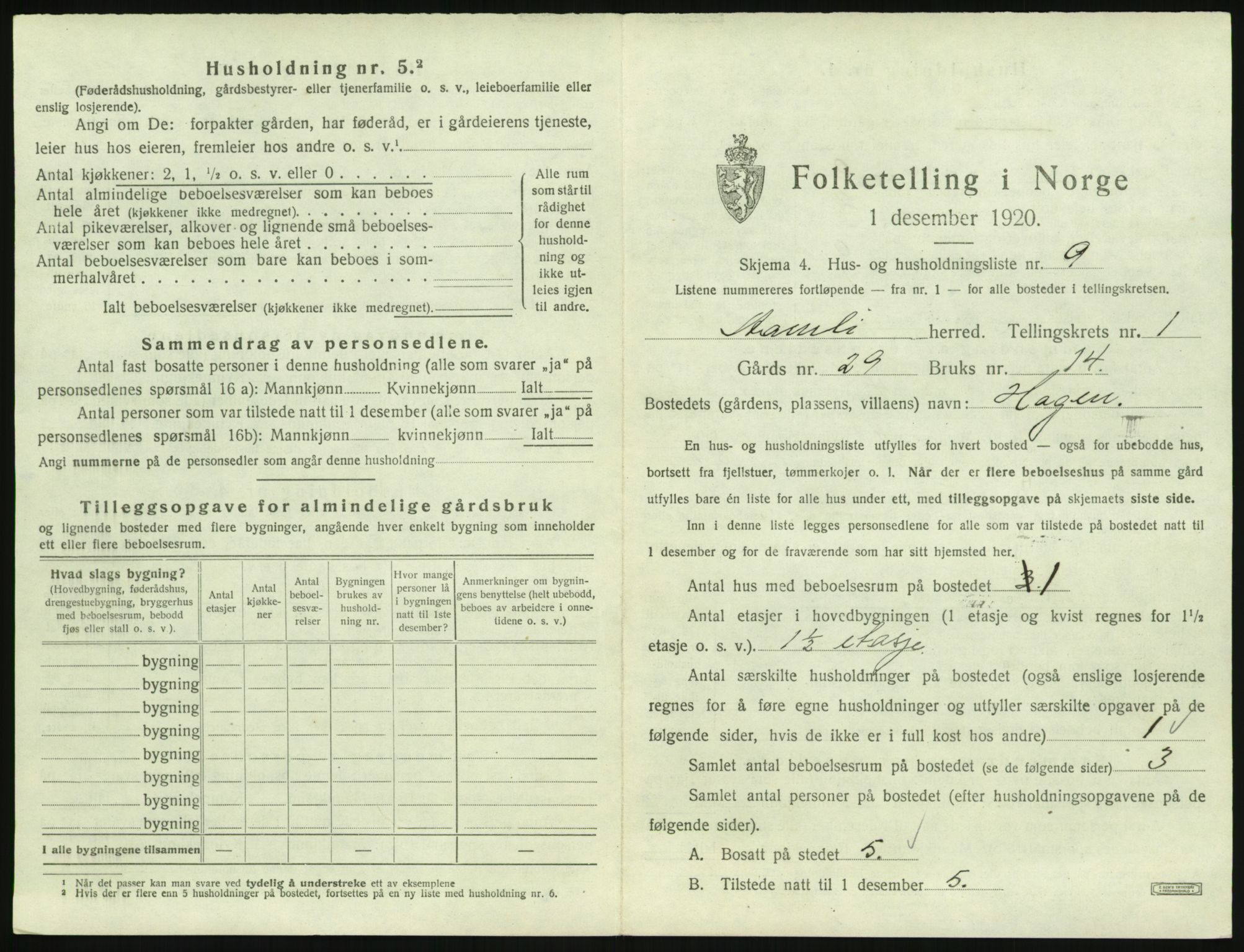 SAK, 1920 census for Åmli, 1920, p. 59