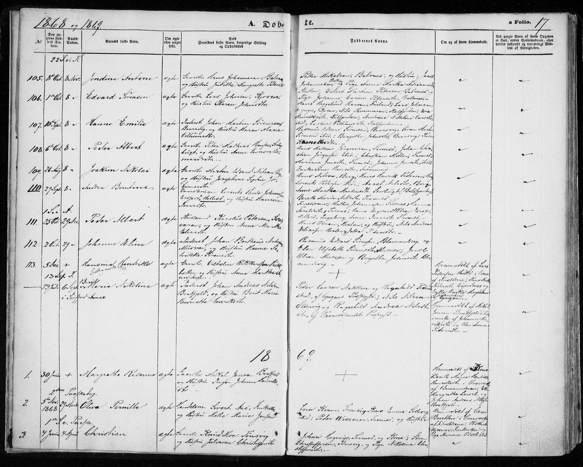 Tromsøysund sokneprestkontor, SATØ/S-1304/G/Ga/L0002kirke: Parish register (official) no. 2, 1867-1875, p. 17