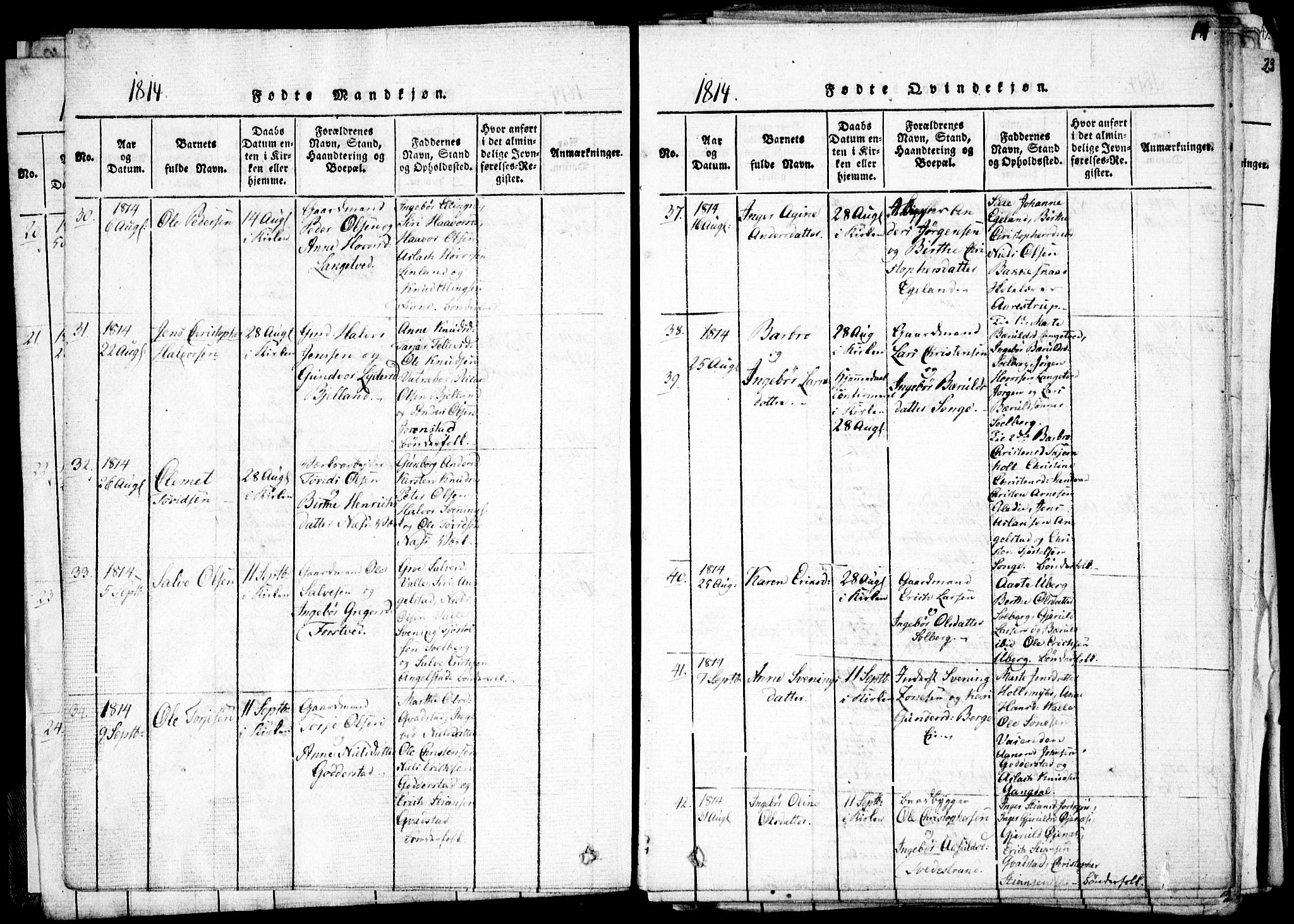 Holt sokneprestkontor, AV/SAK-1111-0021/F/Fa/L0005: Parish register (official) no. A 5, 1813-1821, p. 14