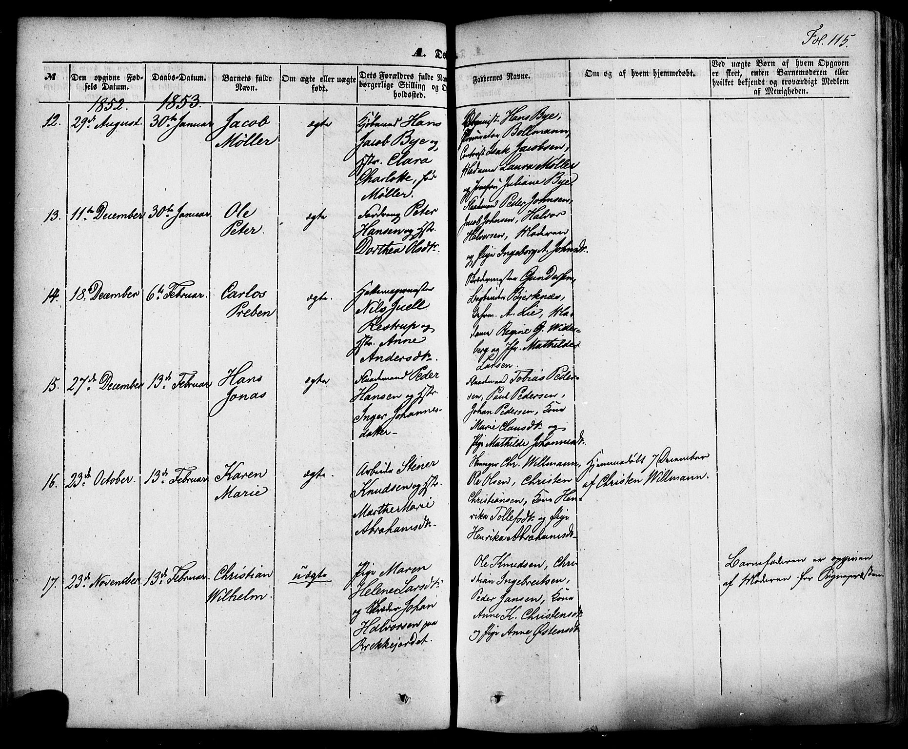 Skien kirkebøker, SAKO/A-302/F/Fa/L0006a: Parish register (official) no. 6A, 1843-1856, p. 115