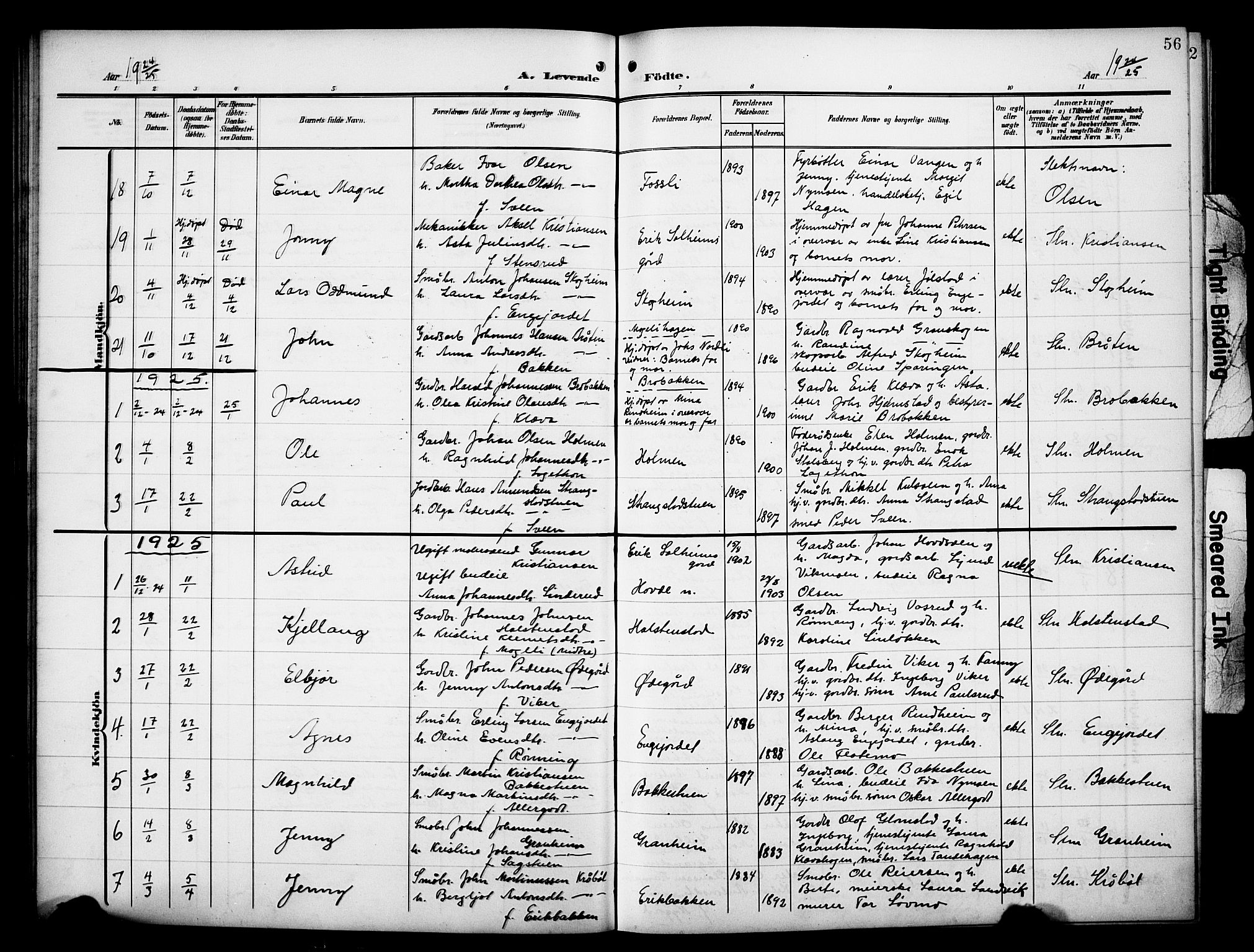 Øyer prestekontor, SAH/PREST-084/H/Ha/Hab/L0006: Parish register (copy) no. 6, 1906-1929, p. 56