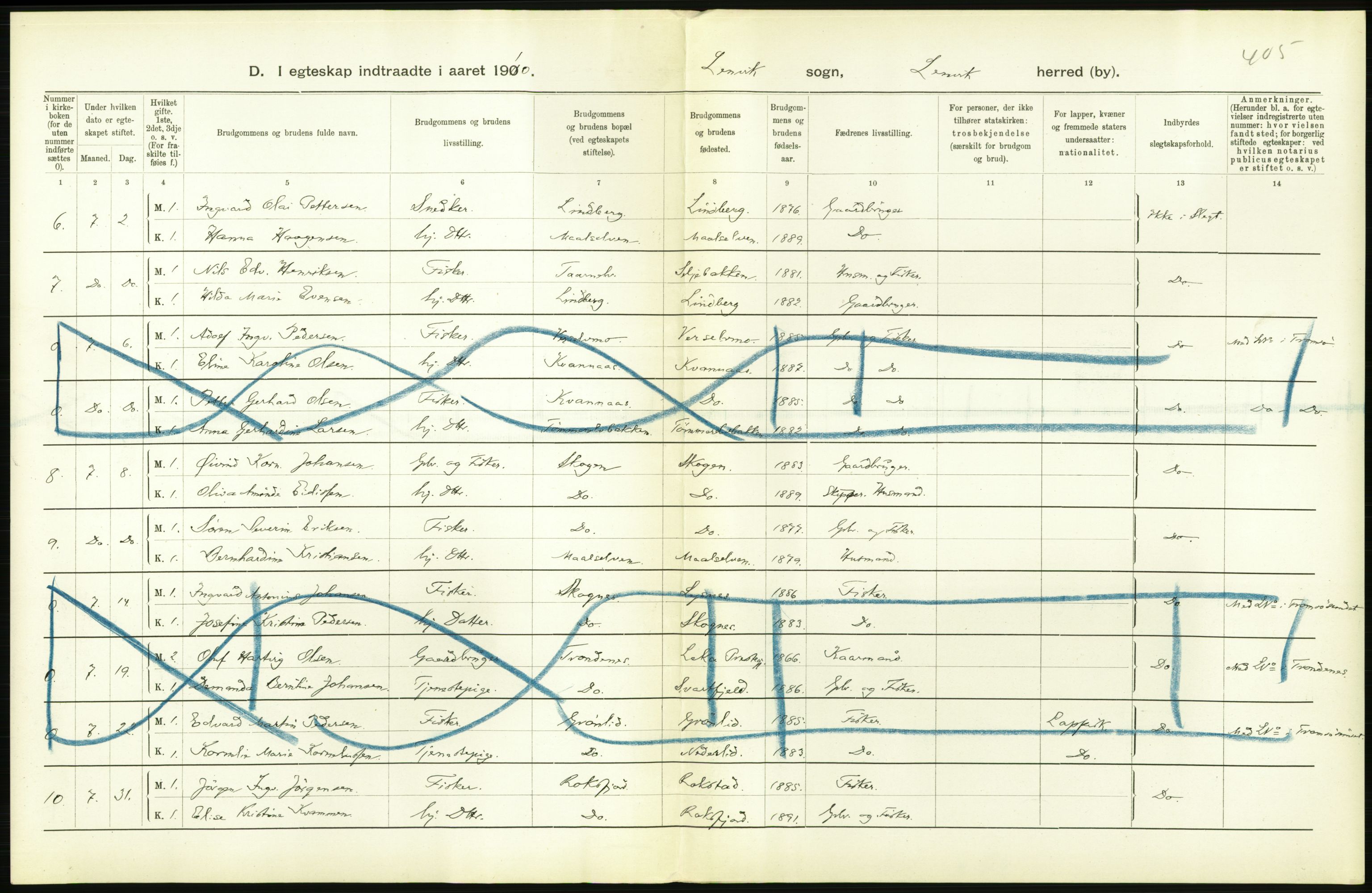 Statistisk sentralbyrå, Sosiodemografiske emner, Befolkning, AV/RA-S-2228/D/Df/Dfa/Dfah/L0044: Tromsø amt: Gifte, døde, dødfødte. Bygder og byer., 1910, p. 110