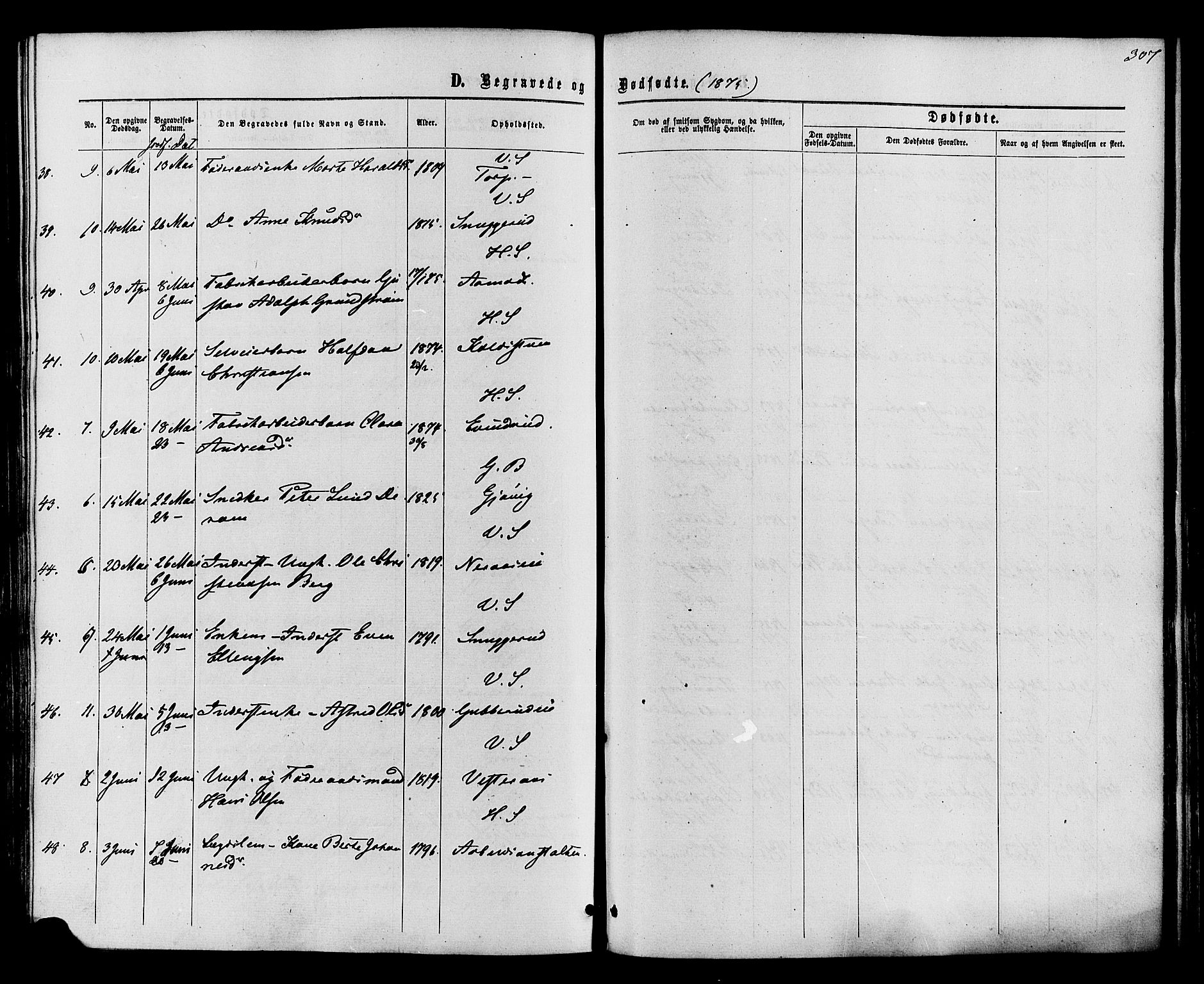 Vardal prestekontor, AV/SAH-PREST-100/H/Ha/Haa/L0007: Parish register (official) no. 7, 1867-1878, p. 307