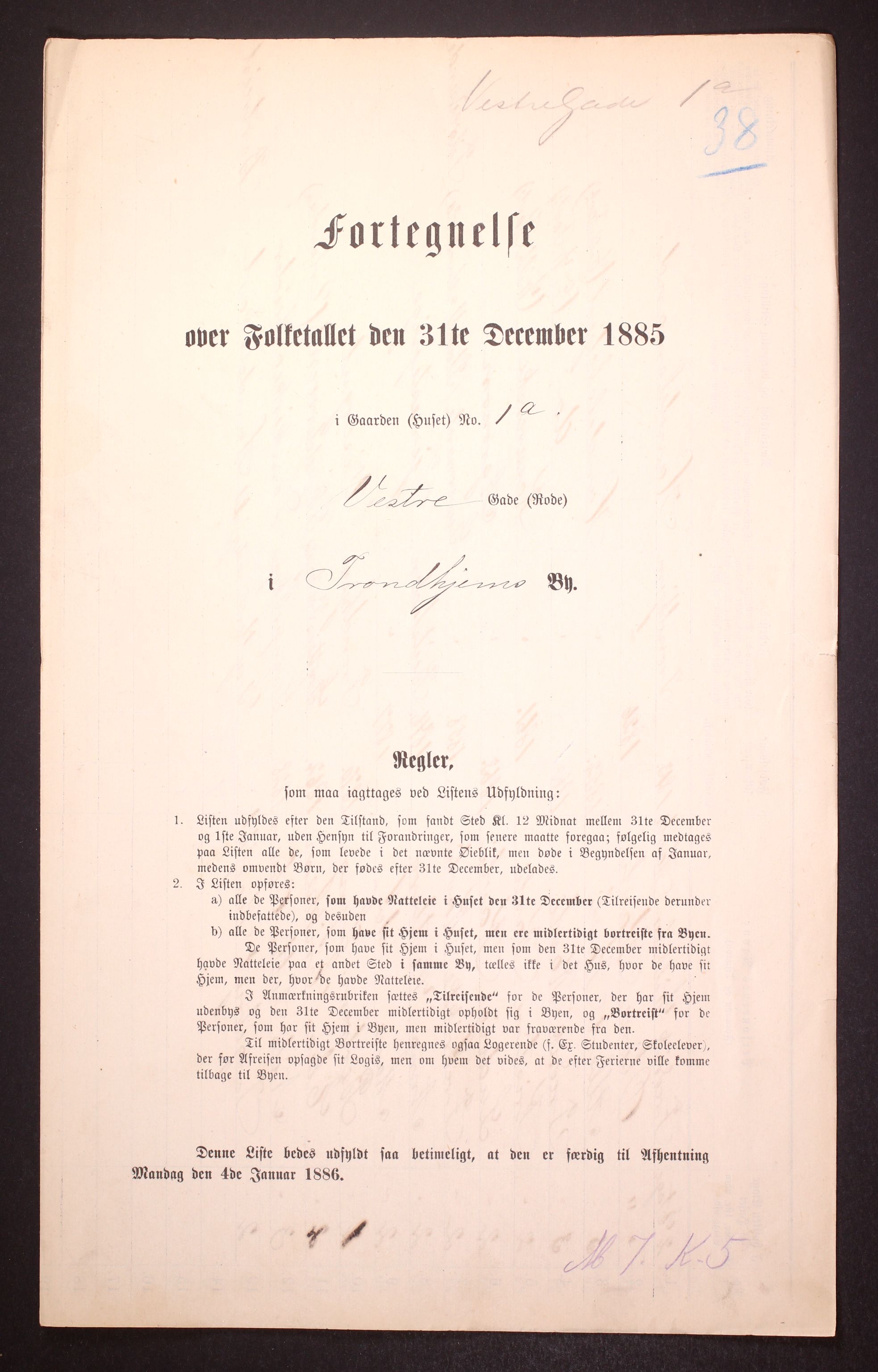 SAT, 1885 census for 1601 Trondheim, 1885, p. 71