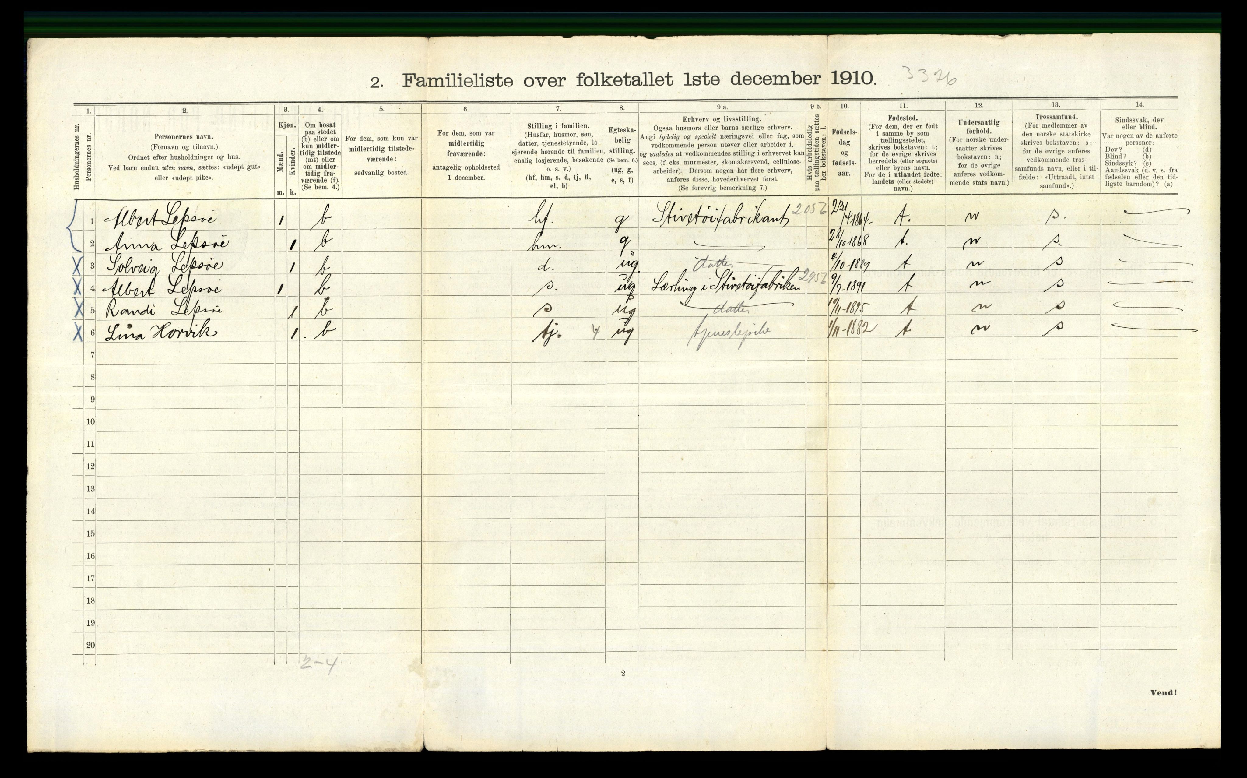 RA, 1910 census for Bergen, 1910, p. 28736