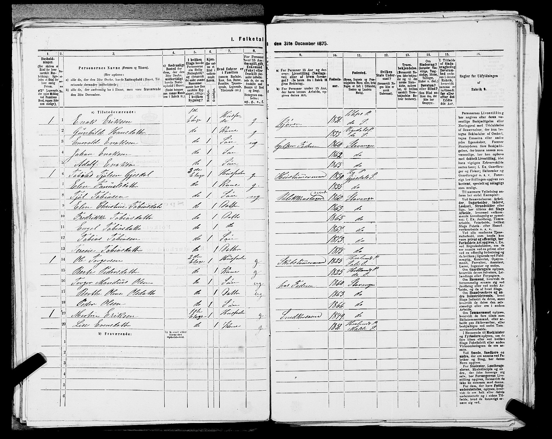 SAST, 1875 census for 1103 Stavanger, 1875, p. 2331