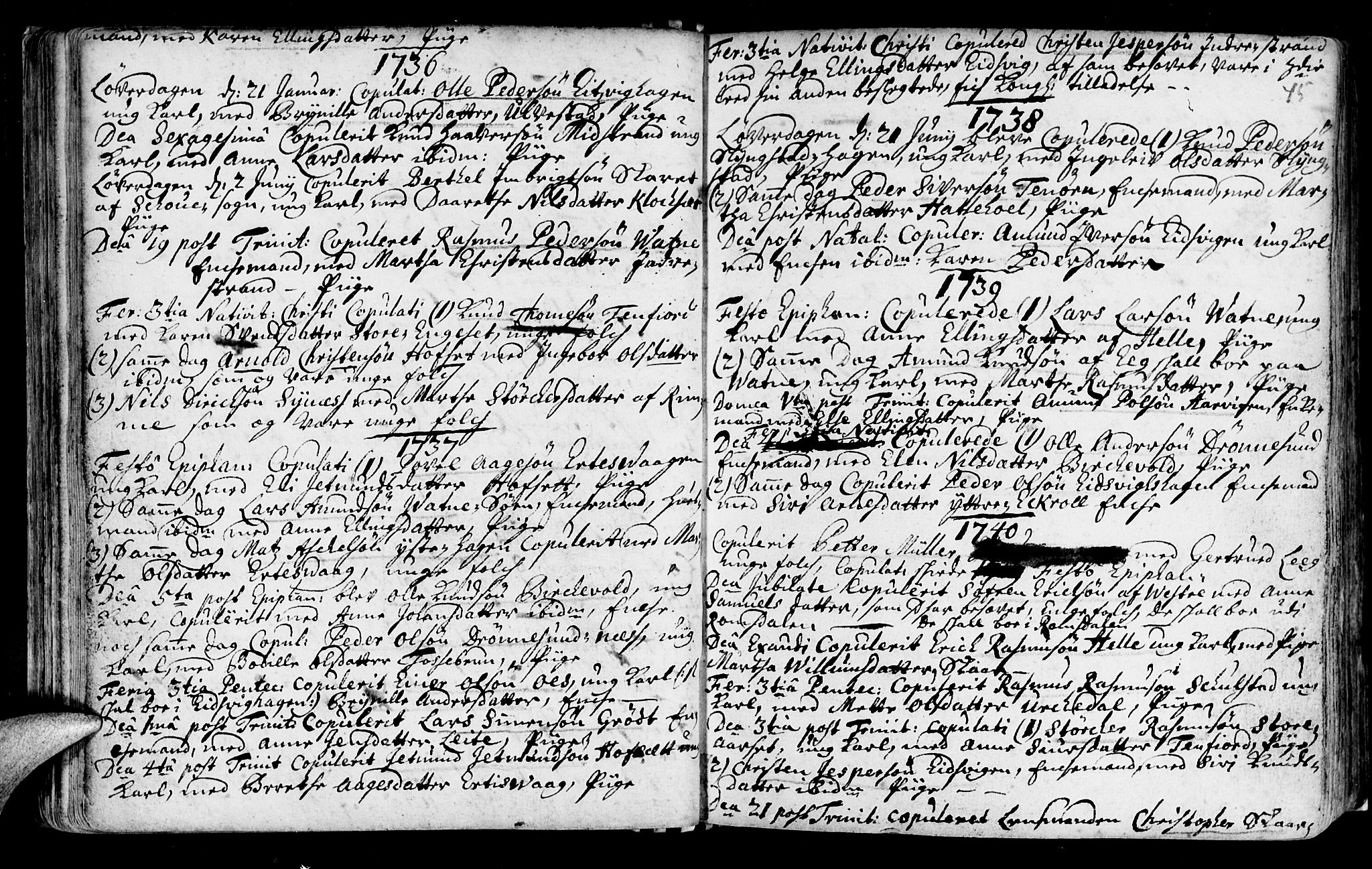 Ministerialprotokoller, klokkerbøker og fødselsregistre - Møre og Romsdal, SAT/A-1454/525/L0371: Parish register (official) no. 525A01, 1699-1777, p. 45