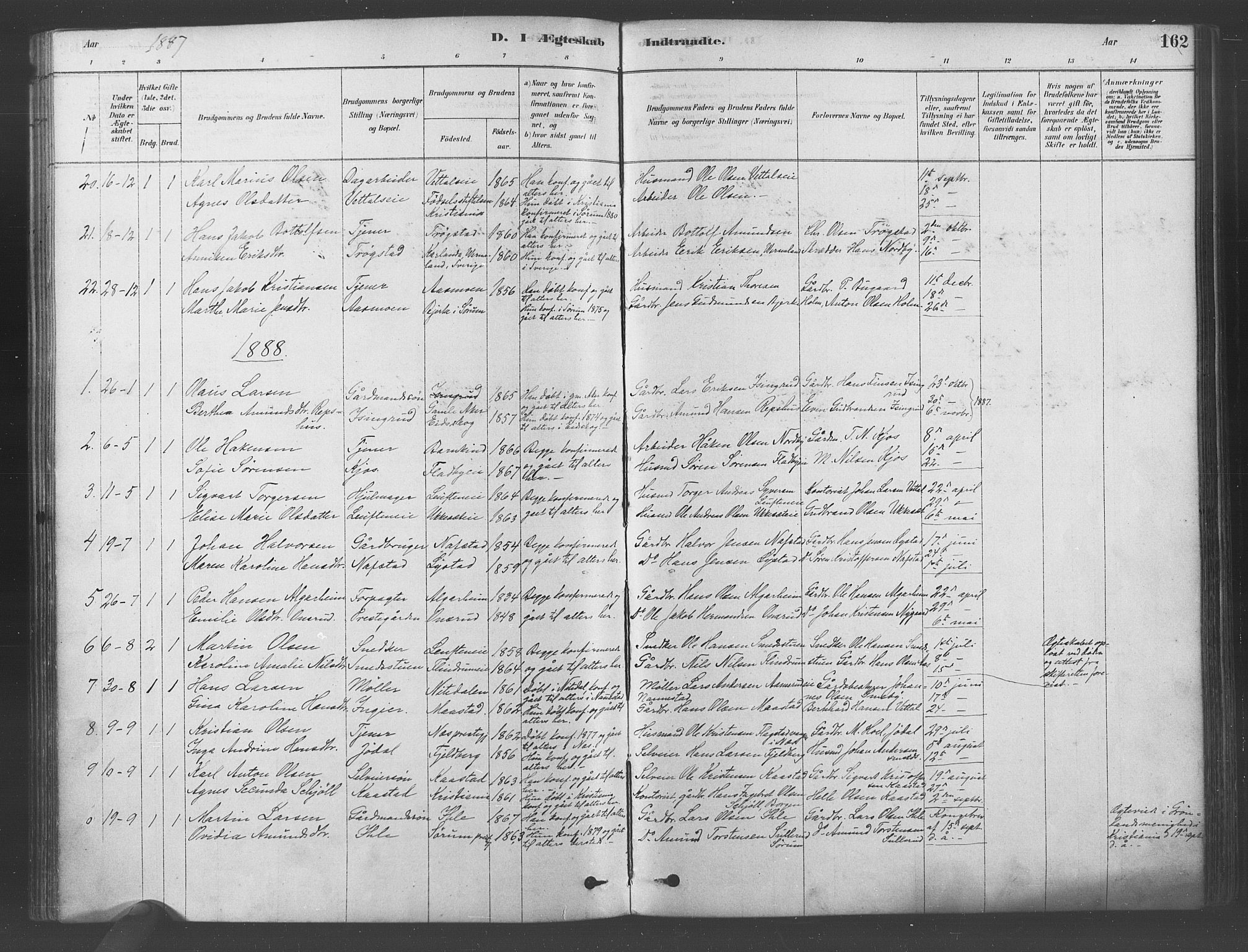 Ullensaker prestekontor Kirkebøker, SAO/A-10236a/F/Fa/L0019: Parish register (official) no. I 19, 1878-1891, p. 162