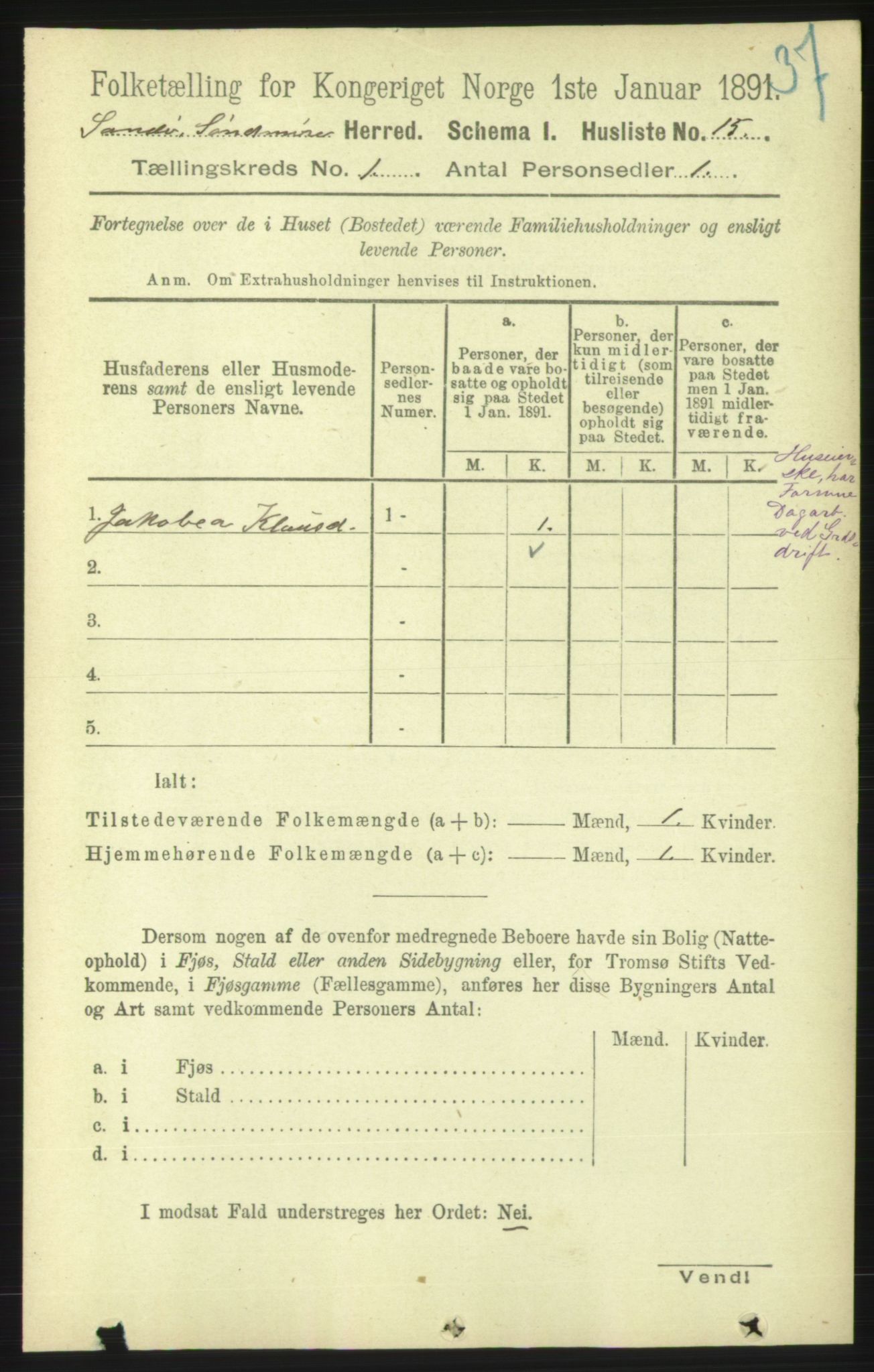 RA, 1891 census for 1514 Sande, 1891, p. 51