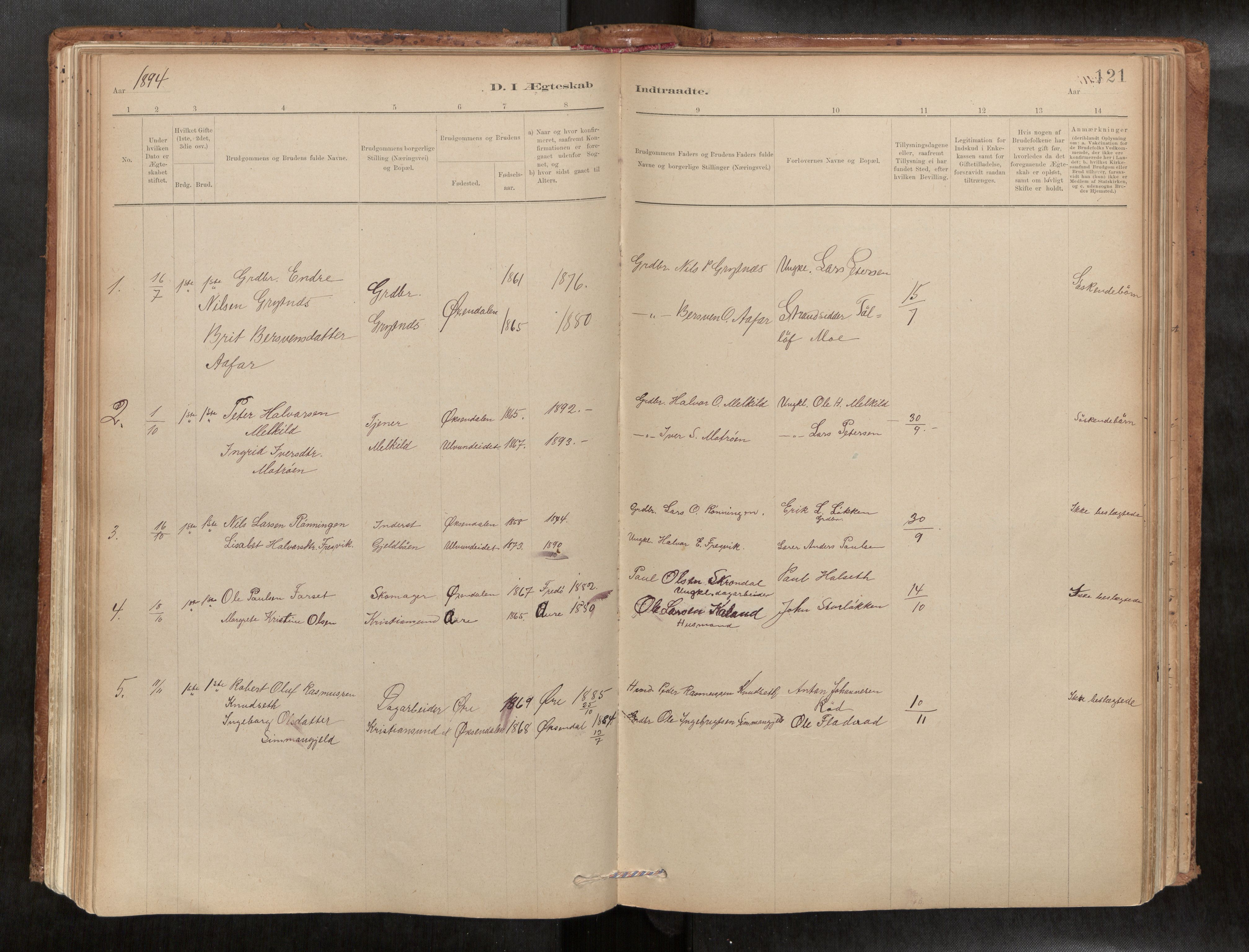 Ministerialprotokoller, klokkerbøker og fødselsregistre - Møre og Romsdal, SAT/A-1454/588/L1006: Parish register (official) no. 588A03, 1886-1912, p. 121