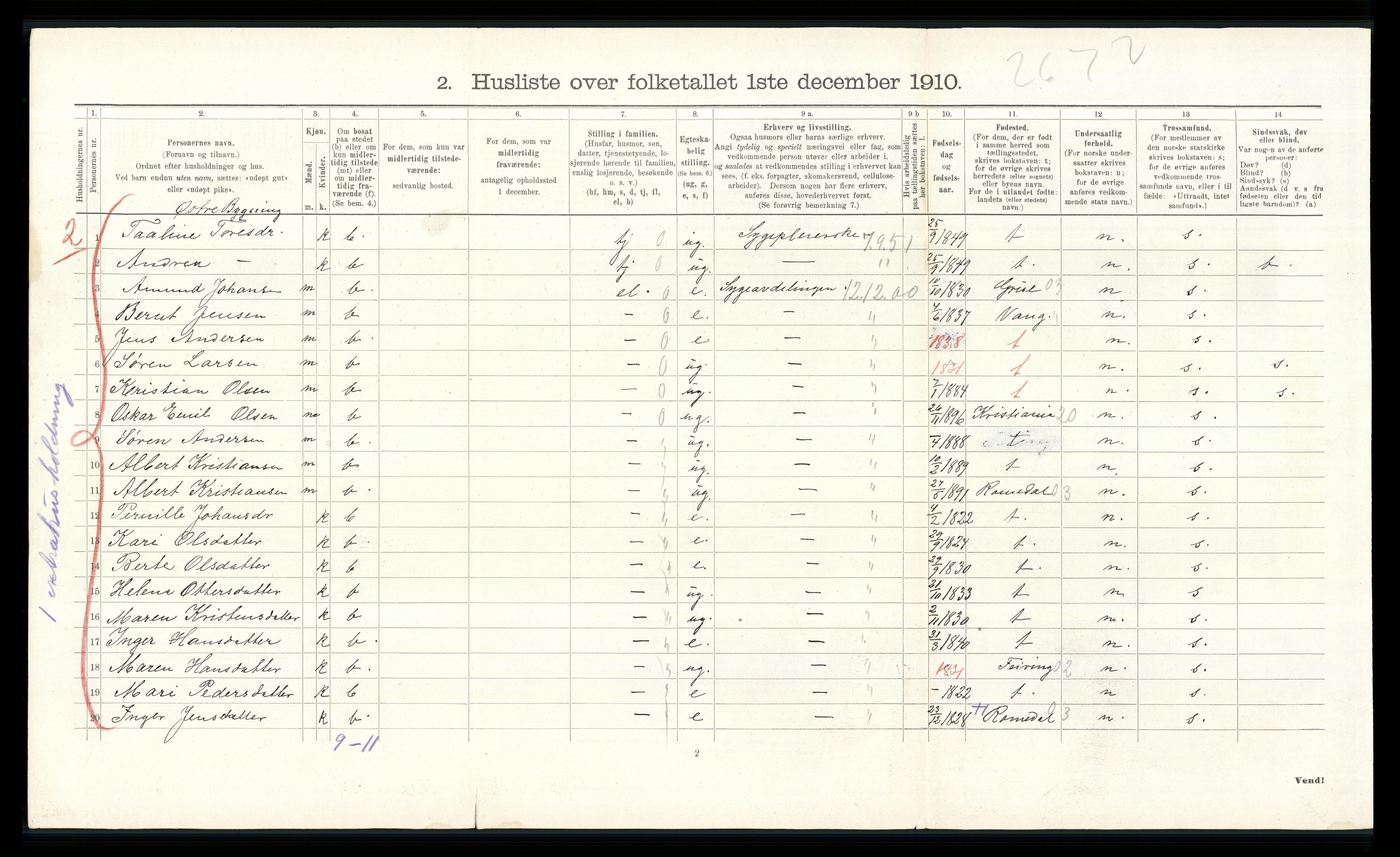 RA, 1910 census for Stange, 1910, p. 941