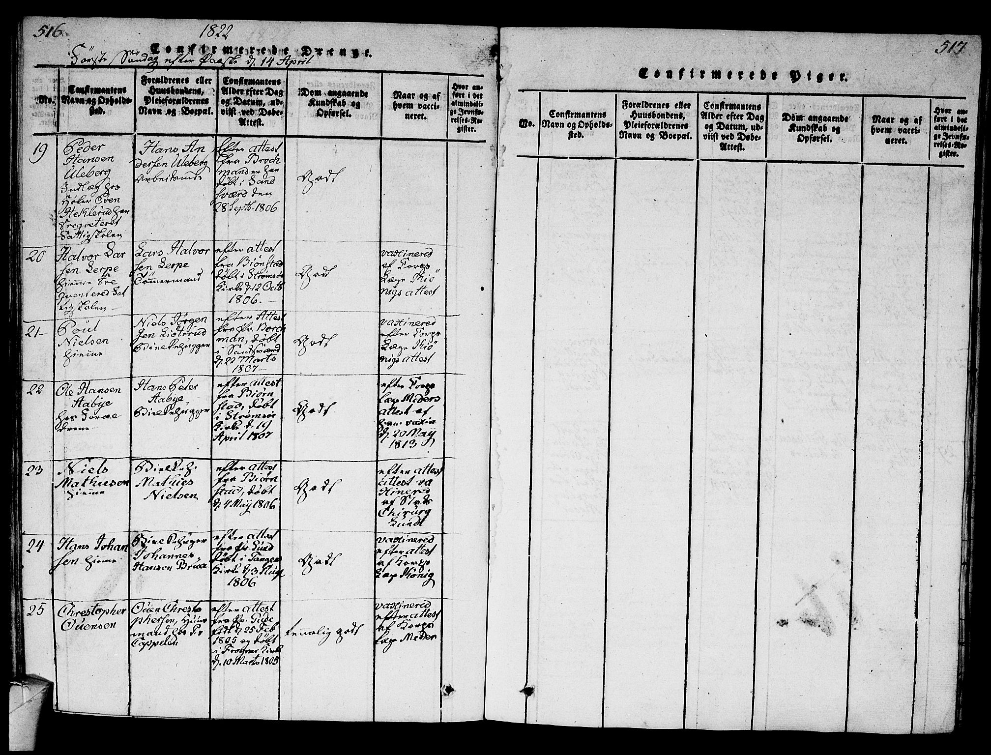 Strømsø kirkebøker, AV/SAKO-A-246/G/Ga/L0001: Parish register (copy) no. 1, 1815-1829, p. 516-517