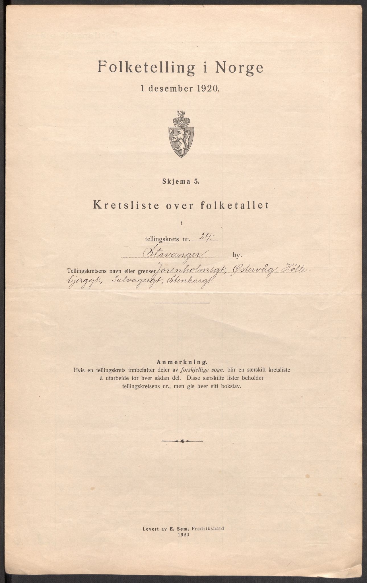 SAST, 1920 census for Stavanger, 1920, p. 76