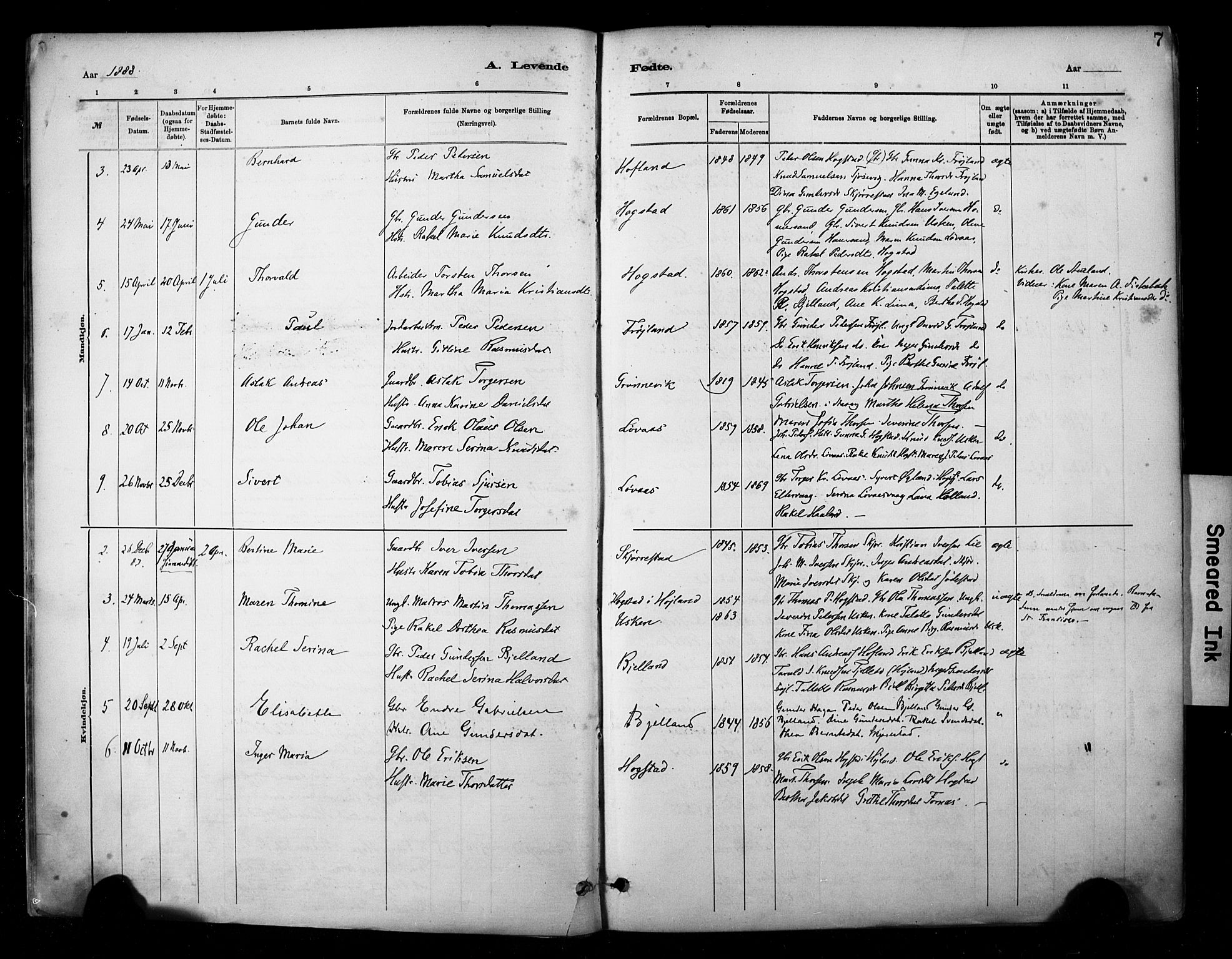 Hetland sokneprestkontor, SAST/A-101826/30/30BA/L0010: Parish register (official) no. A 10, 1882-1925, p. 7