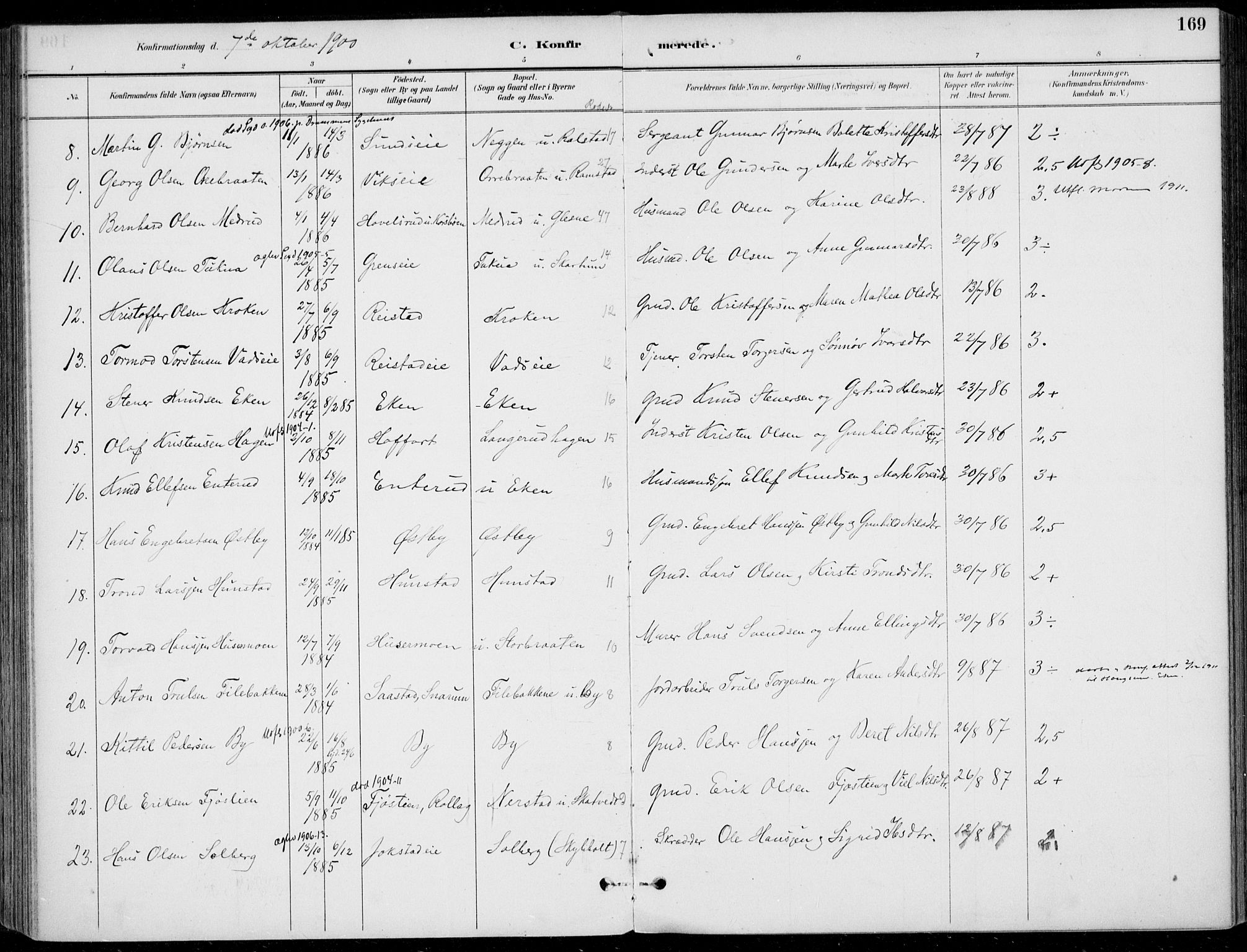 Sigdal kirkebøker, AV/SAKO-A-245/F/Fb/L0001: Parish register (official) no. II 1, 1888-1900, p. 169