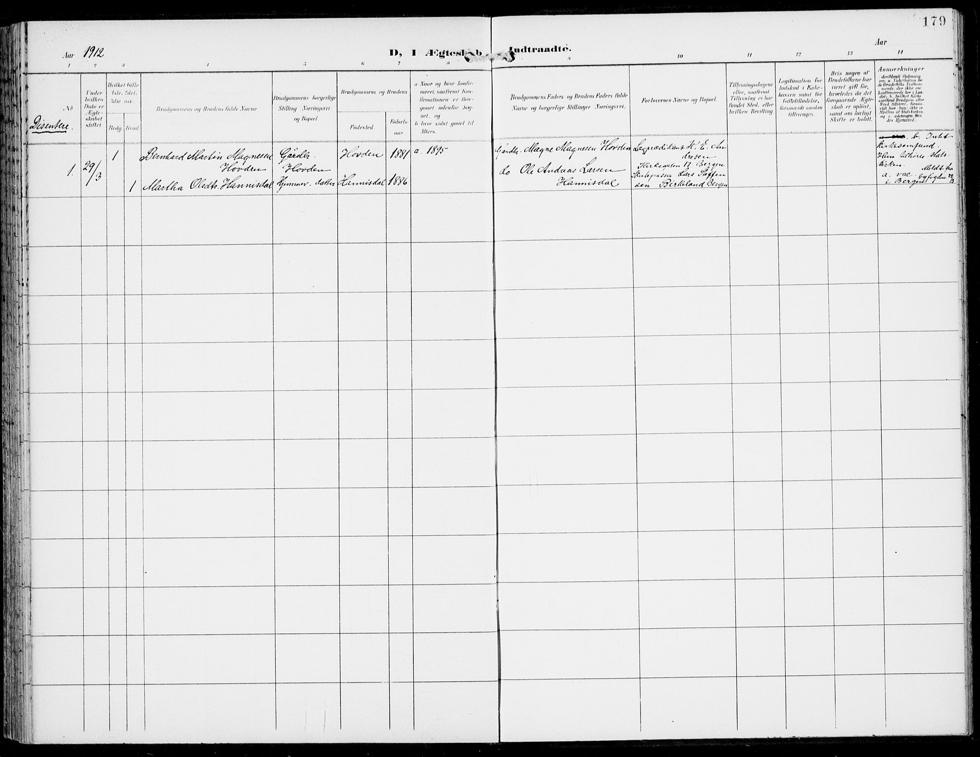 Haus sokneprestembete, SAB/A-75601/H/Haa: Parish register (official) no. C  2, 1900-1915, p. 179