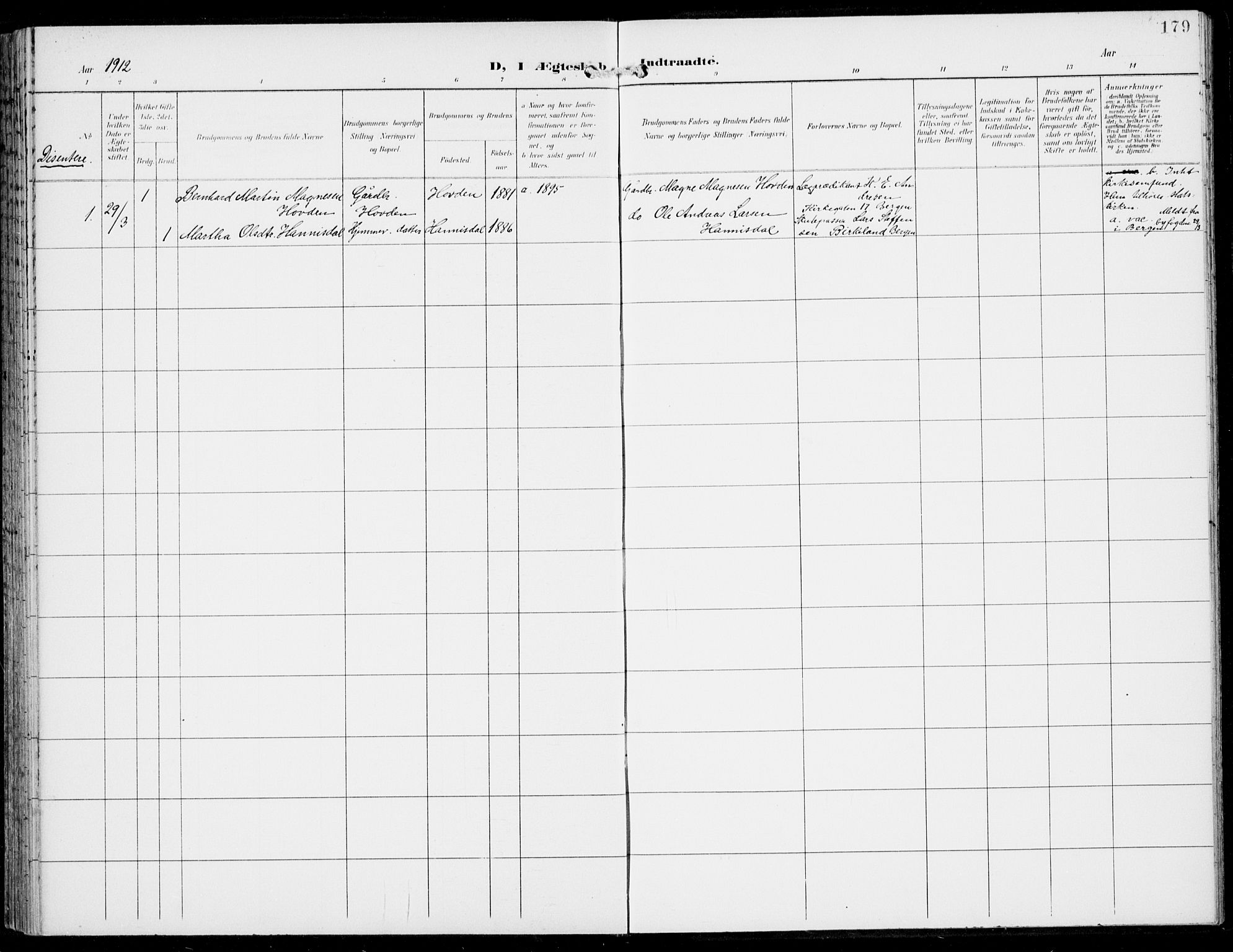 Haus sokneprestembete, AV/SAB-A-75601/H/Haa: Parish register (official) no. C  2, 1900-1915, p. 179