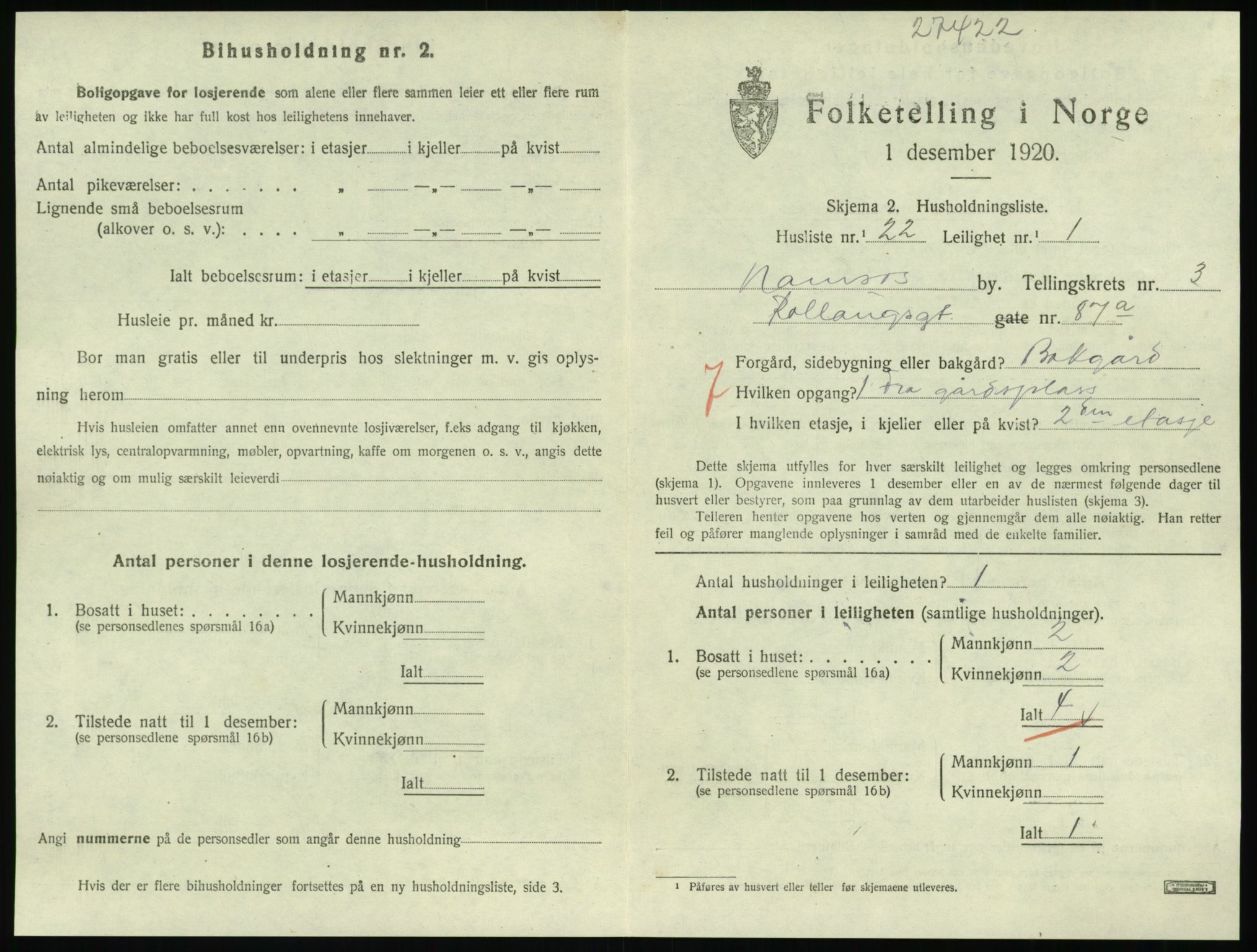 SAT, 1920 census for Namsos, 1920, p. 1199