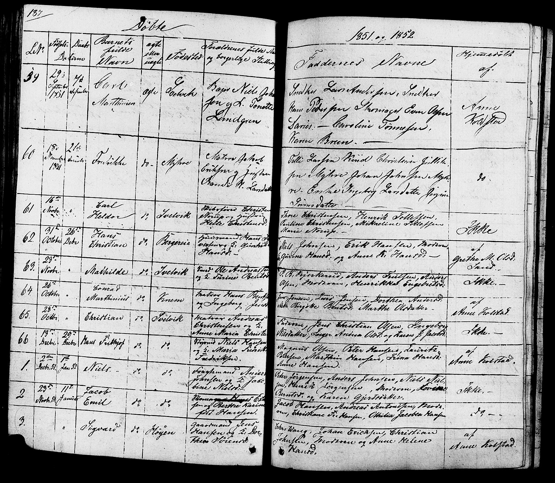 Hurum kirkebøker, SAKO/A-229/G/Ga/L0002: Parish register (copy) no. I 2, 1827-1857, p. 187