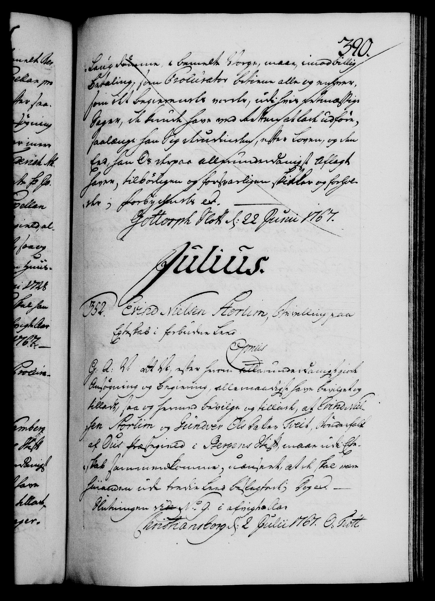 Danske Kanselli 1572-1799, AV/RA-EA-3023/F/Fc/Fca/Fcaa/L0043: Norske registre, 1766-1768, p. 390a