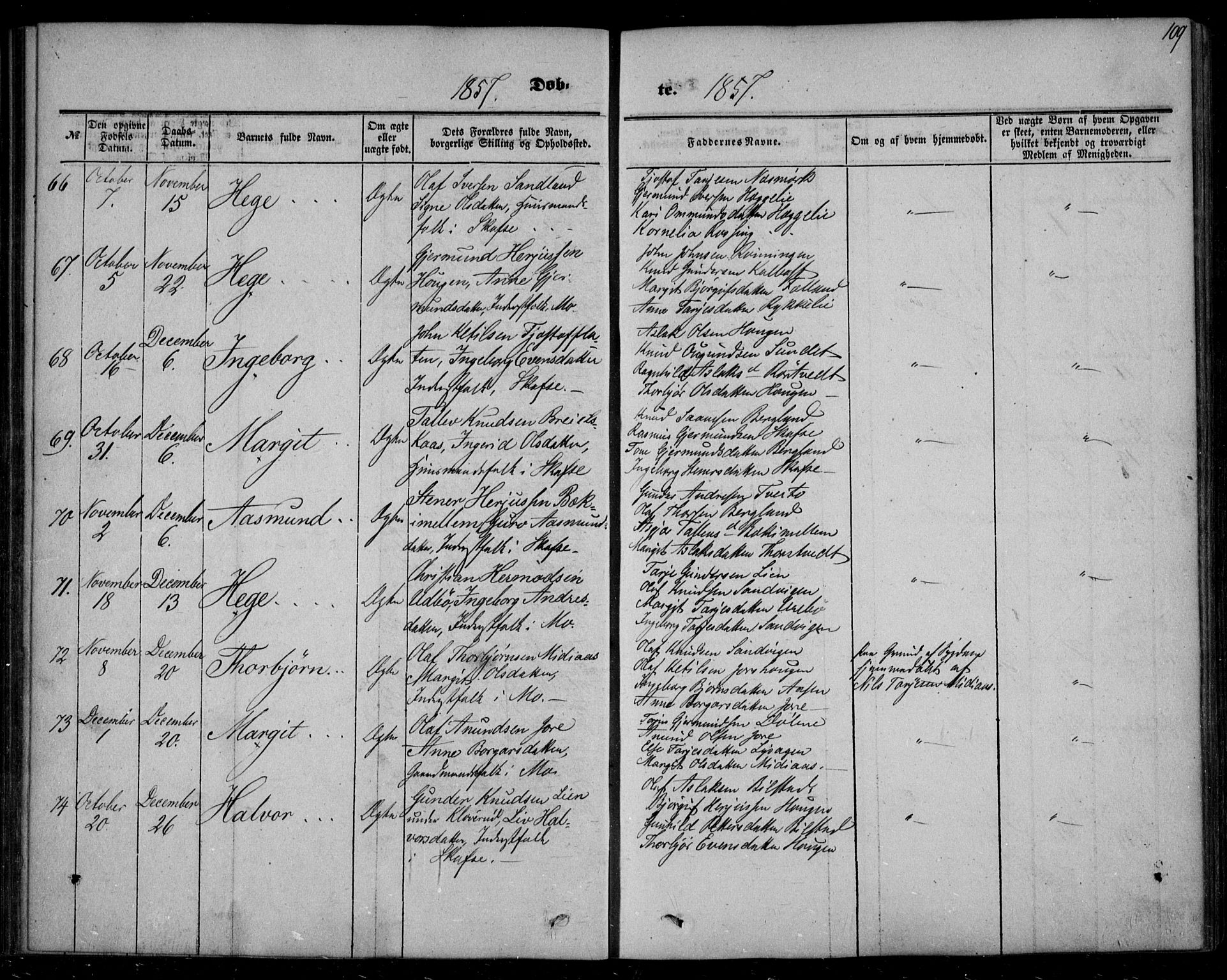 Mo kirkebøker, SAKO/A-286/F/Fa/L0005: Parish register (official) no. I 5, 1844-1864, p. 109