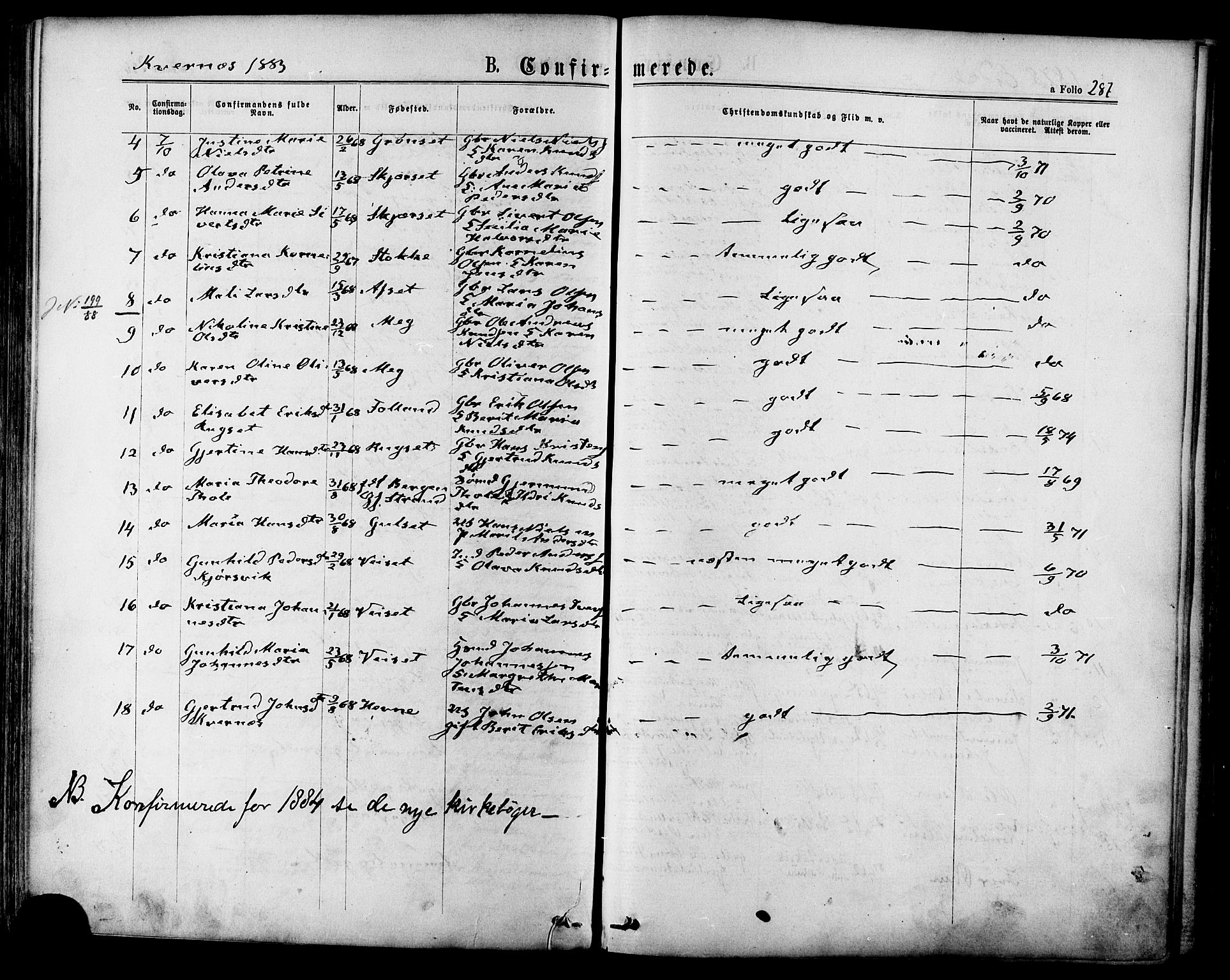 Ministerialprotokoller, klokkerbøker og fødselsregistre - Møre og Romsdal, SAT/A-1454/568/L0805: Parish register (official) no. 568A12 /1, 1869-1884, p. 287
