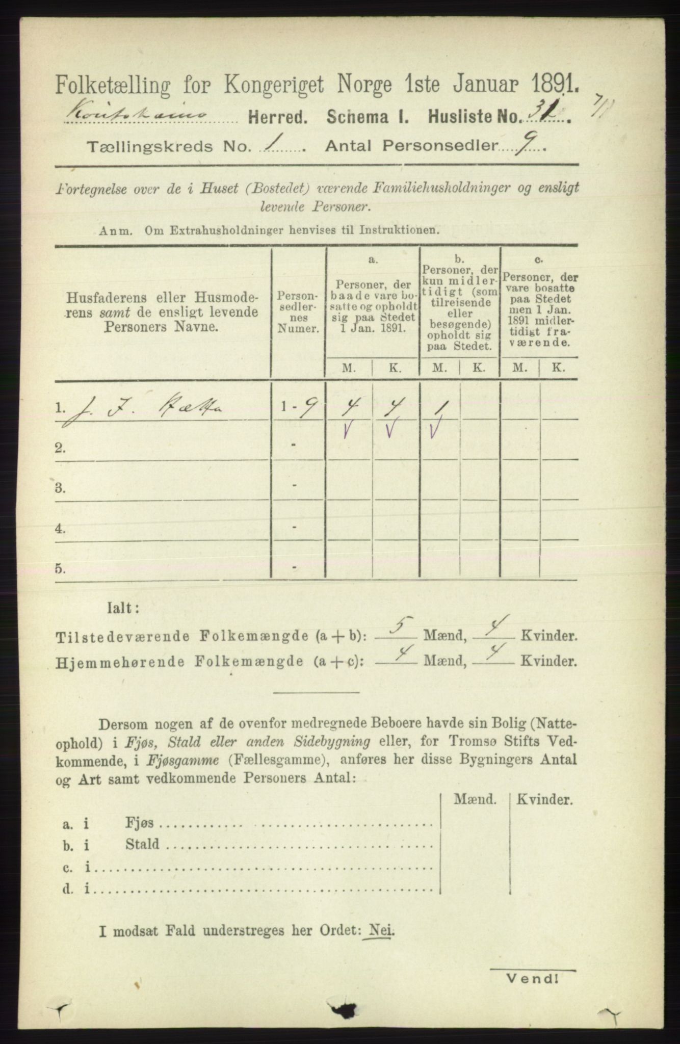 RA, 1891 census for 2011 Kautokeino, 1891, p. 44