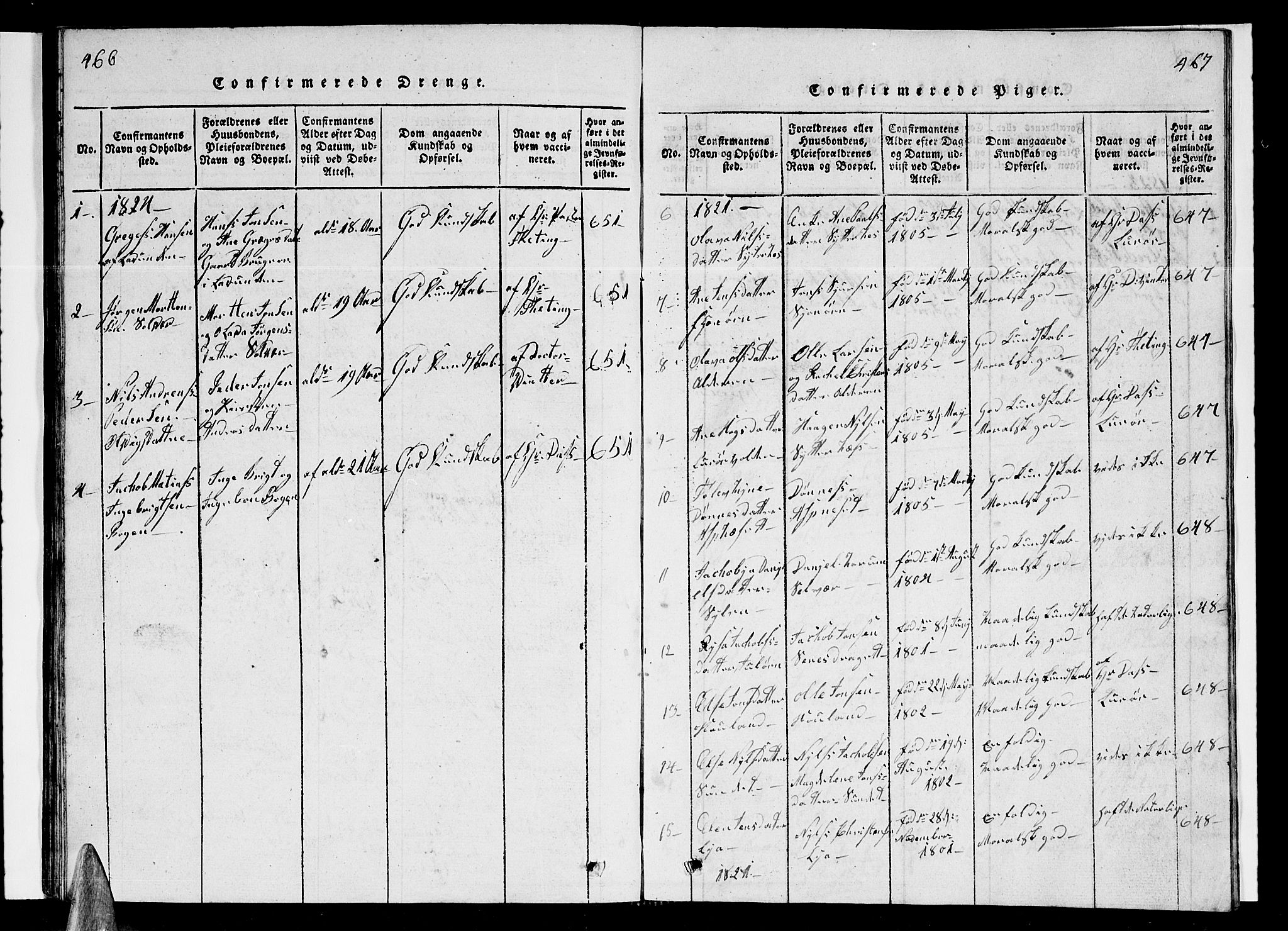 Ministerialprotokoller, klokkerbøker og fødselsregistre - Nordland, SAT/A-1459/839/L0571: Parish register (copy) no. 839C01, 1820-1840, p. 466-467