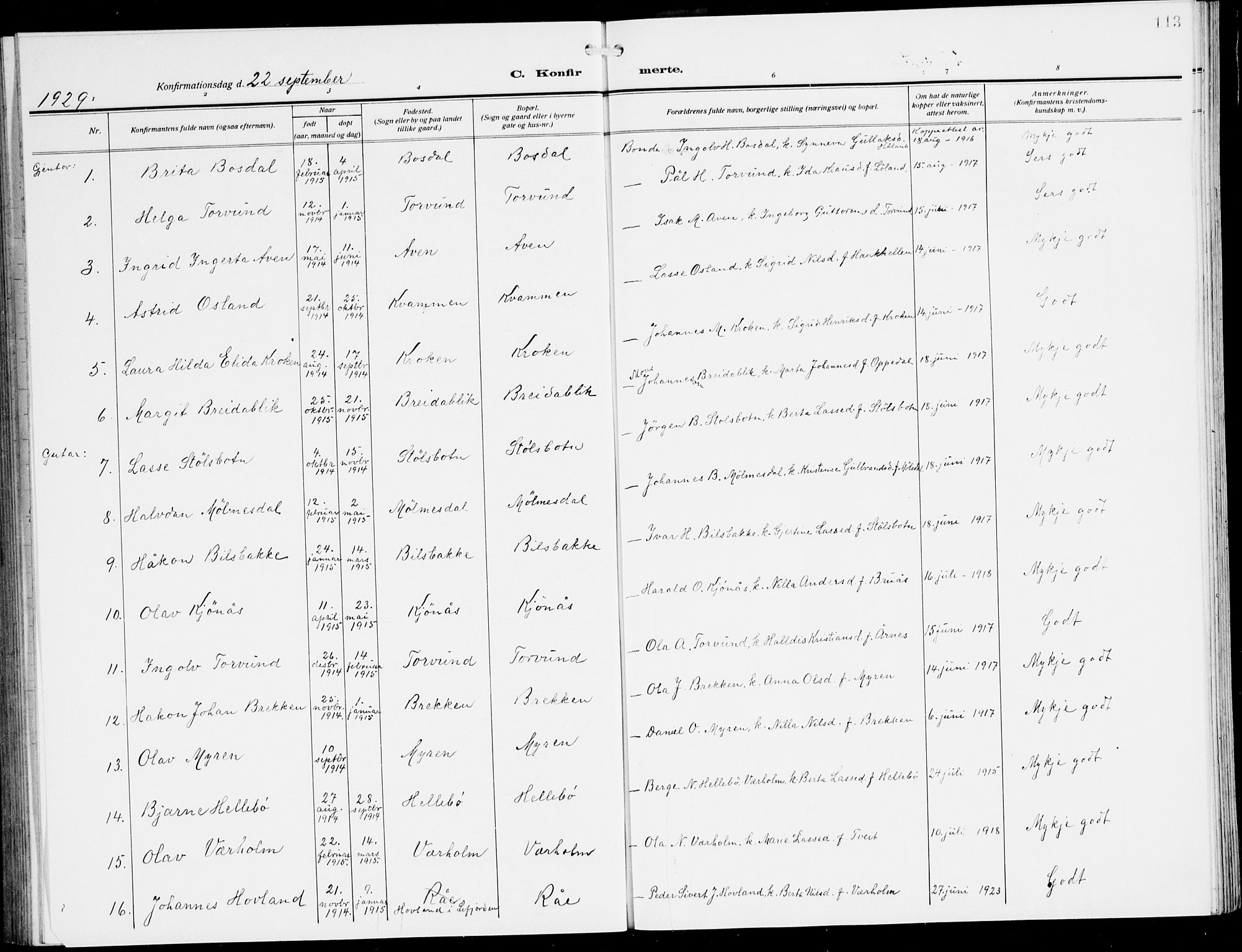 Lavik sokneprestembete, SAB/A-80901: Parish register (copy) no. A 3, 1911-1942, p. 113