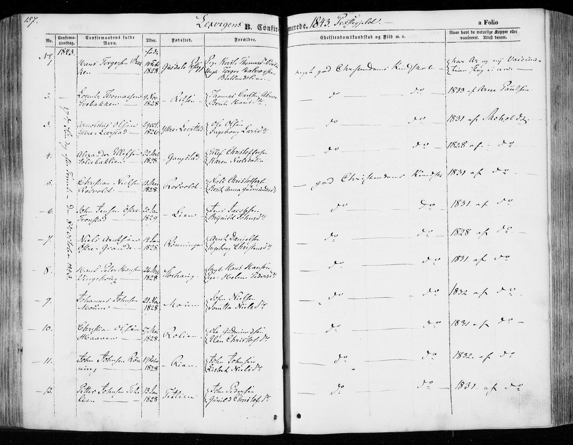 Ministerialprotokoller, klokkerbøker og fødselsregistre - Nord-Trøndelag, SAT/A-1458/701/L0007: Parish register (official) no. 701A07 /1, 1842-1854, p. 157