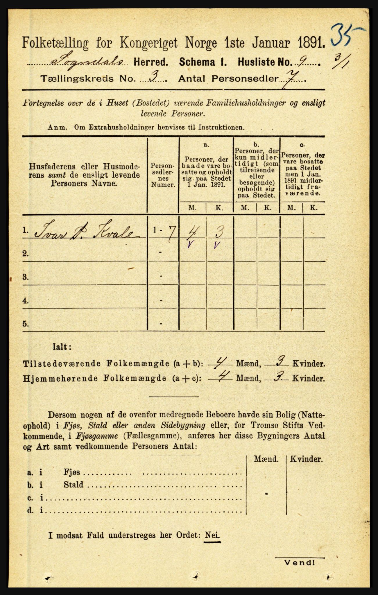 RA, 1891 census for 1420 Sogndal, 1891, p. 1427