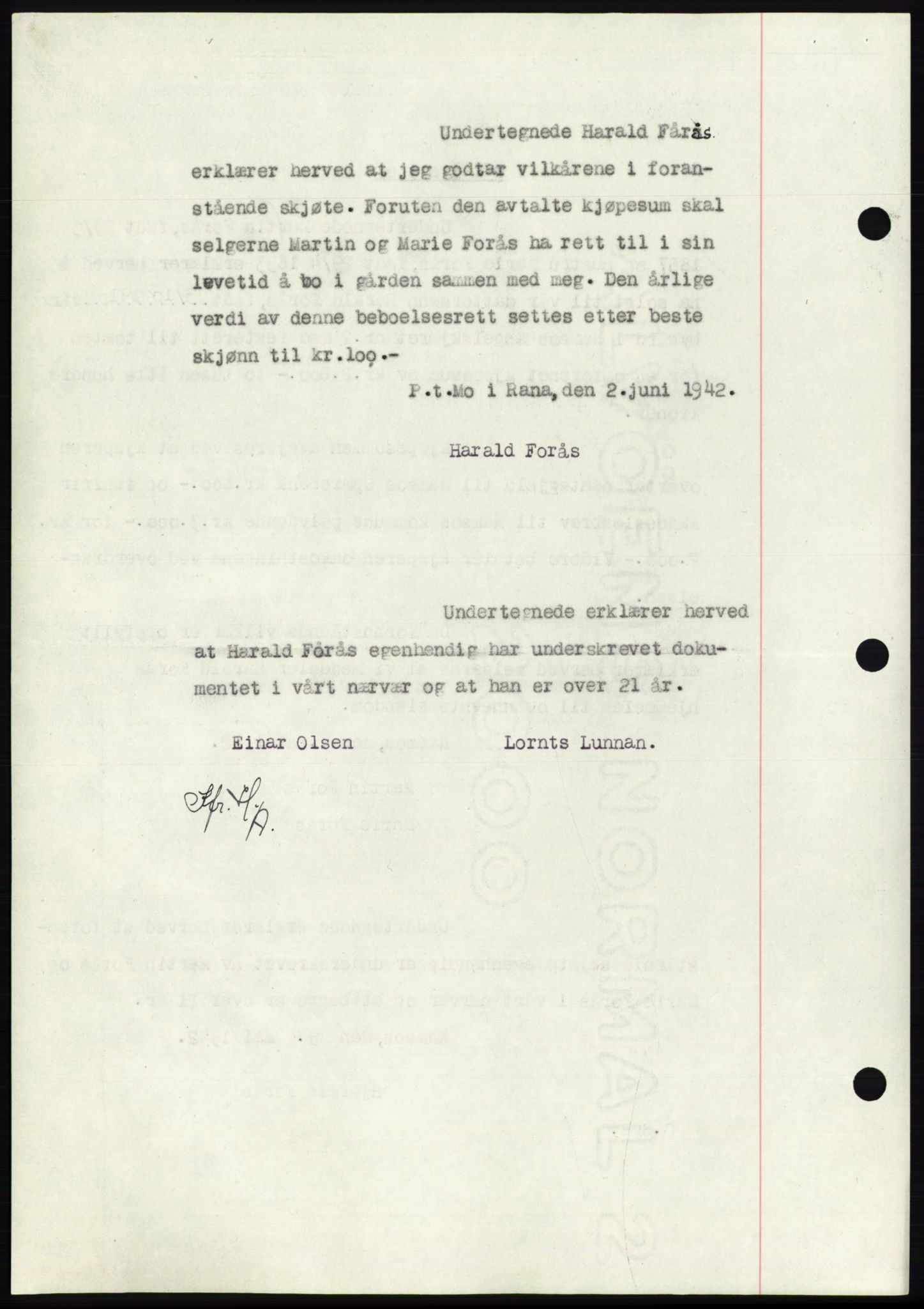 Namdal sorenskriveri, SAT/A-4133/1/2/2C: Mortgage book no. -, 1941-1942, Diary no: : 1132/1942