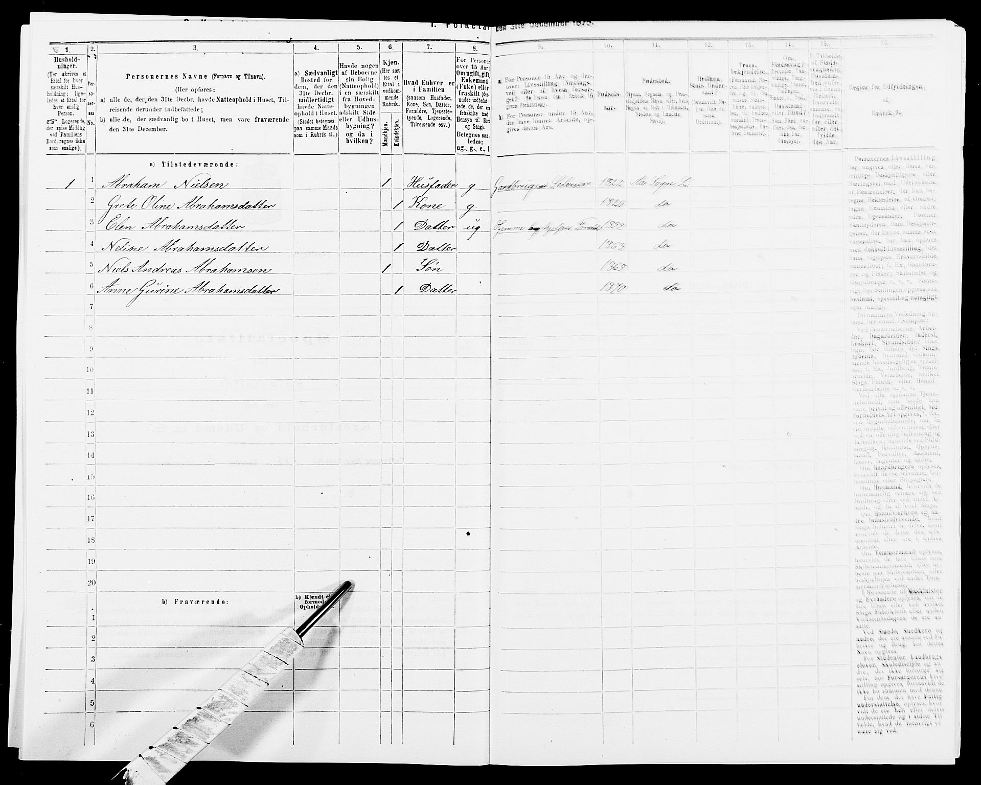 SAK, 1875 census for 1032P Lyngdal, 1875, p. 1120