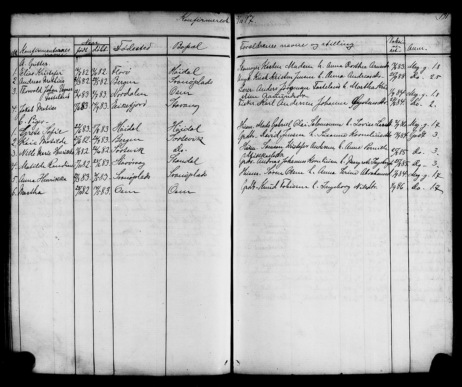 Kinn sokneprestembete, SAB/A-80801/H/Hab/Habc/L0002: Parish register (copy) no. C 2, 1869-1918, p. 191