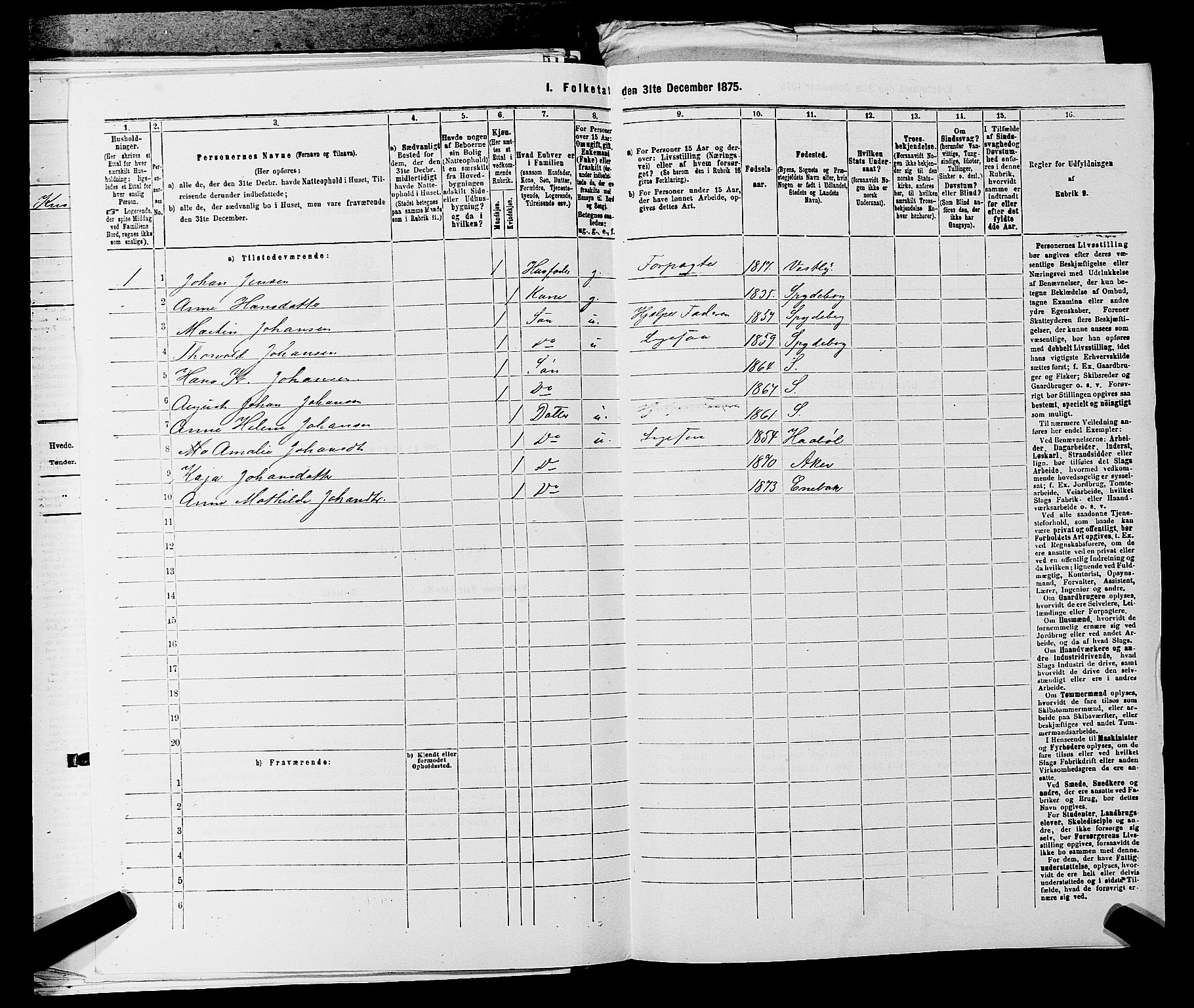 RA, 1875 census for 0229P Enebakk, 1875, p. 649