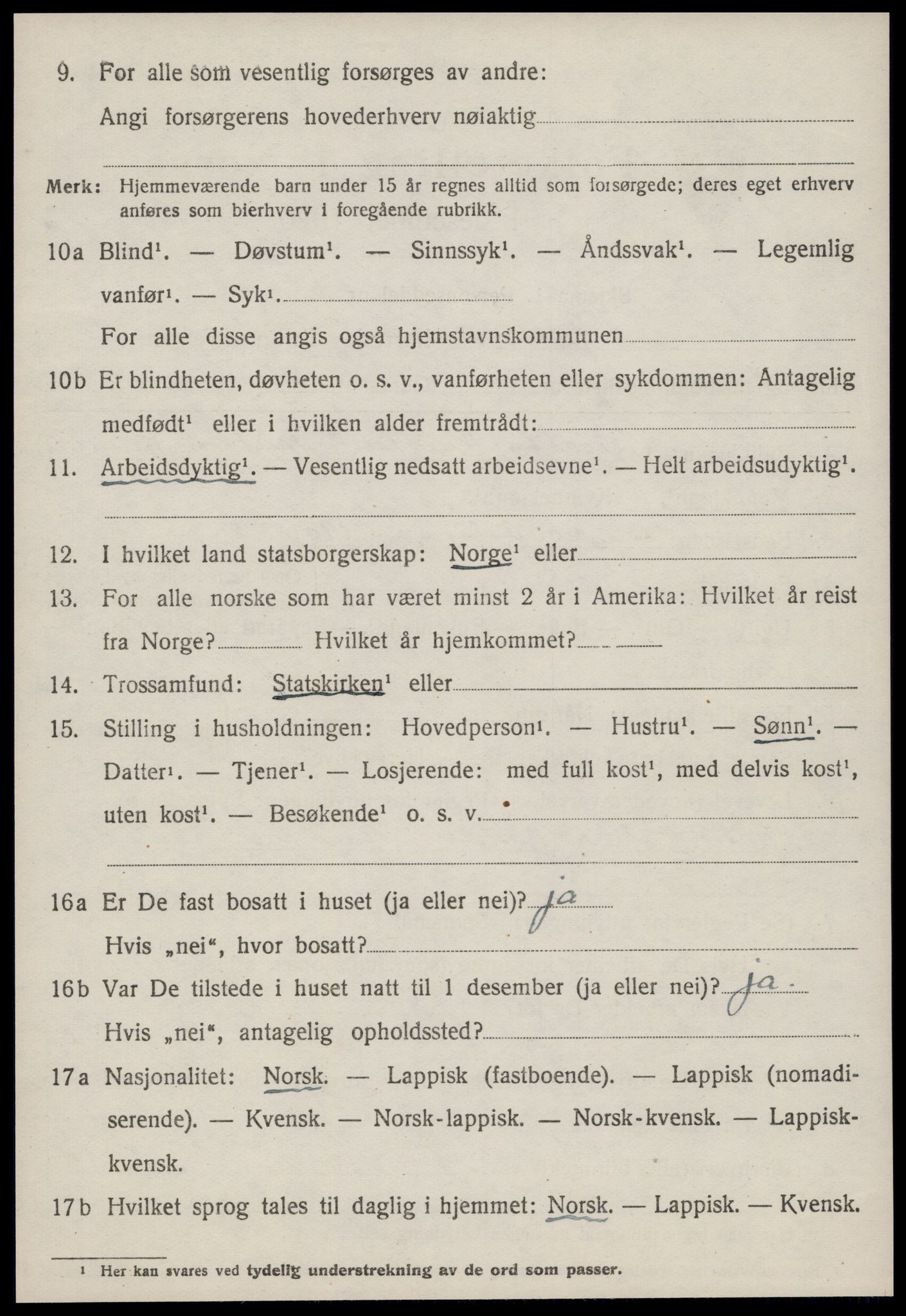 SAT, 1920 census for Agdenes, 1920, p. 2486