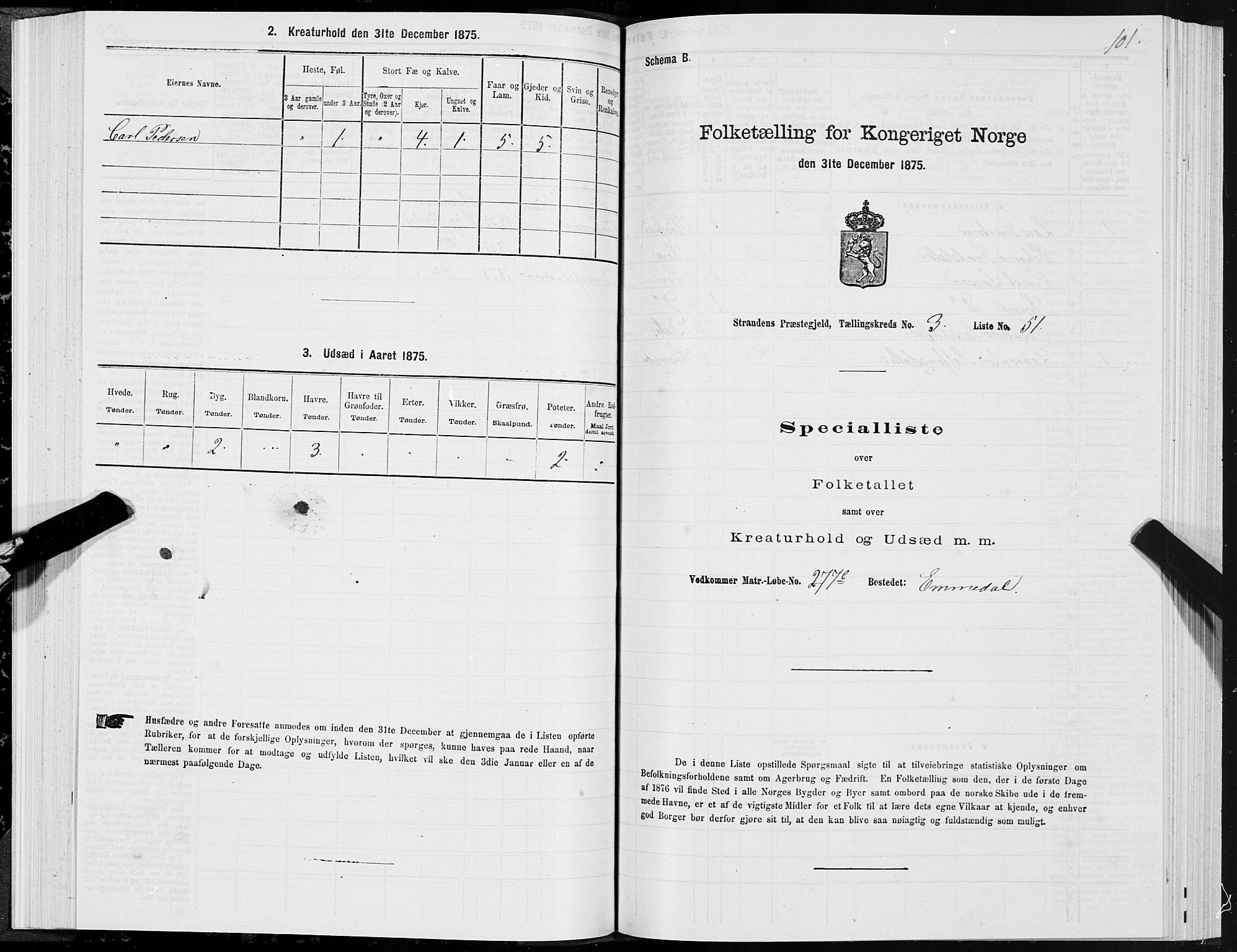 SAT, 1875 census for 1525P Stranda, 1875, p. 2101