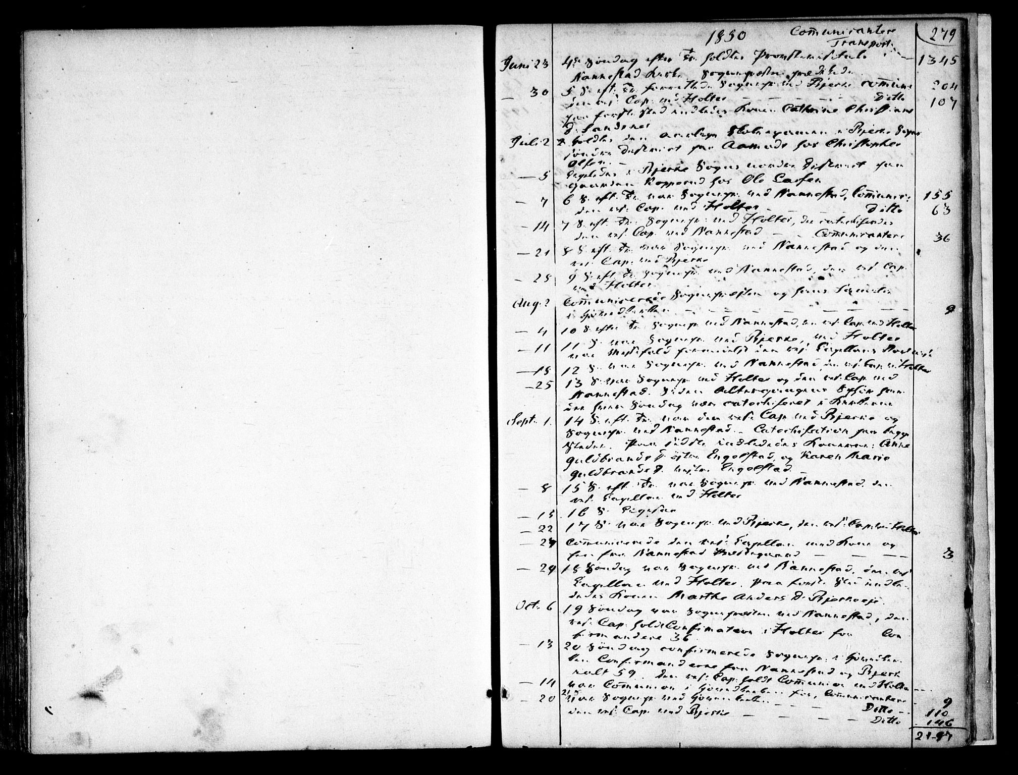 Nannestad prestekontor Kirkebøker, AV/SAO-A-10414a/F/Fa/L0011: Parish register (official) no. I 11, 1850-1859, p. 279