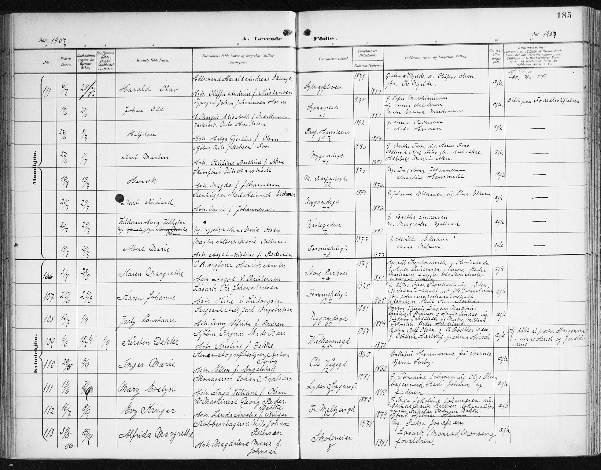 Johanneskirken sokneprestembete, AV/SAB-A-76001/H/Haa/L0002: Parish register (official) no. A 2, 1900-1912, p. 185