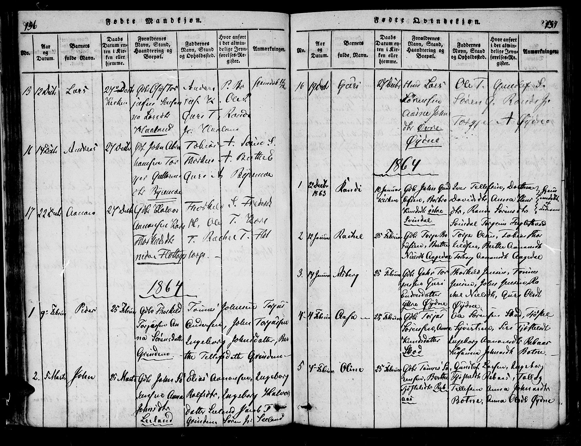 Bjelland sokneprestkontor, SAK/1111-0005/F/Fa/Fac/L0001: Parish register (official) no. A 1, 1815-1866, p. 156-157