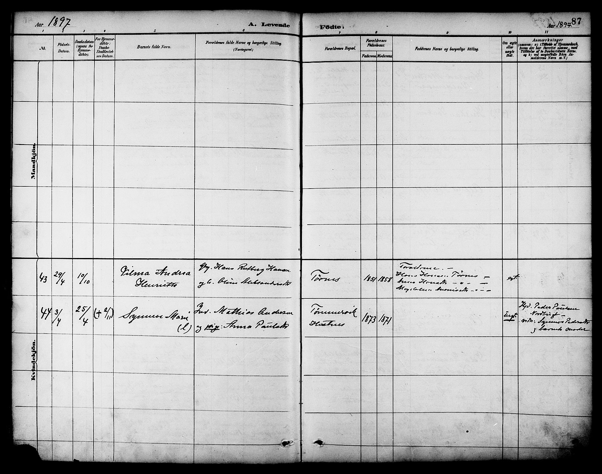 Ministerialprotokoller, klokkerbøker og fødselsregistre - Nordland, AV/SAT-A-1459/861/L0869: Parish register (official) no. 861A04, 1889-1903, p. 87